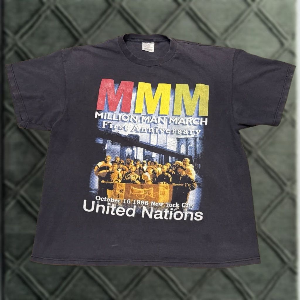 VINTAGE Million Man March First Anniversary Rap Tee XL Farrakhan Malcolm X NYC Shirt Mens