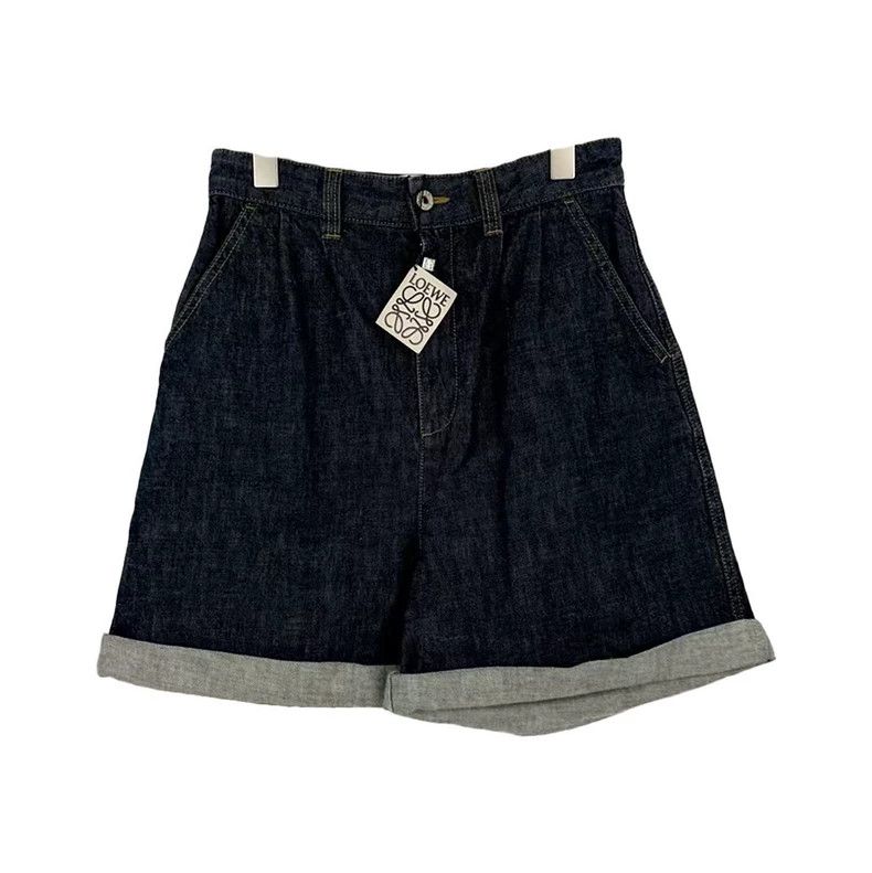 Loewe loewe Washed dark blue leather label turned-up denim shorts Size US 36 / EU 52 - 1 Thumbnail