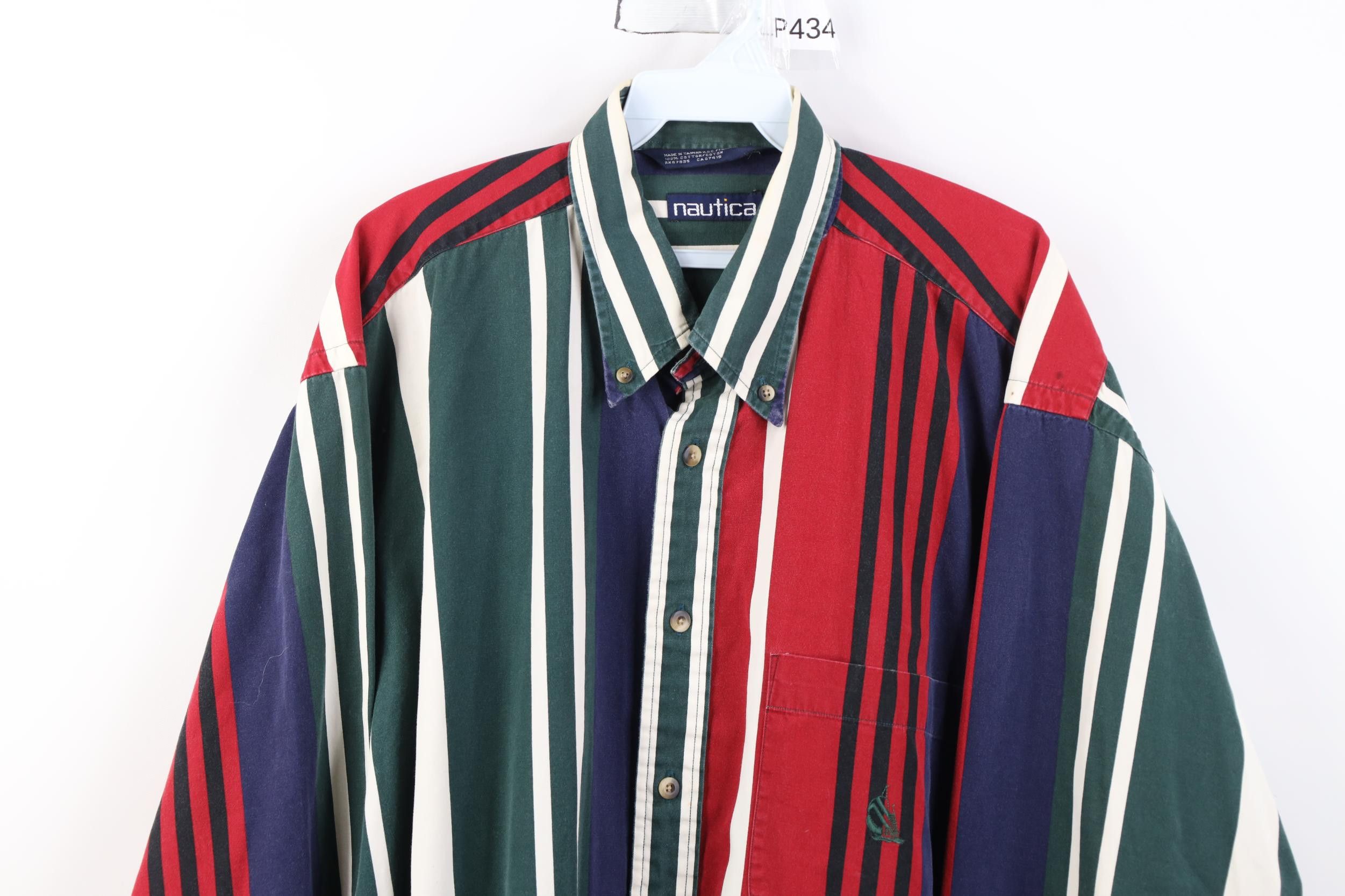Nautica Vintage 90s Nautica Block Collared Button Down Shirt Cotton Size US XL / EU 56 / 4 - 2 Thumbnail