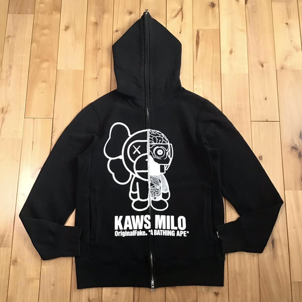 image of Bape × Original Fake × Kaws Milo Full Zip Hoodie Ape Nigo in Black, Men's (Size Small)