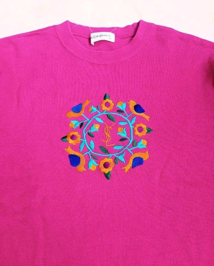 Yves Saint Laurent YSL Vintage Big Logo Embroidery Sweatshirt Top Size M / US 6-8 / IT 42-44 - 2 Thumbnail