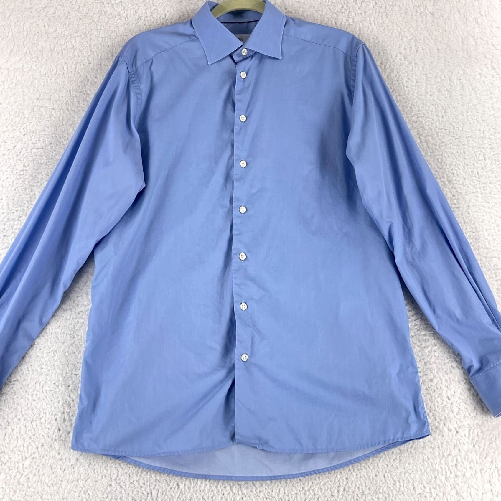 Eton Eton Blue Contemporary Fit Button-Up Dress Shirt Mens Long Sleeve Cotton Large Size 42R - 2 Thumbnail