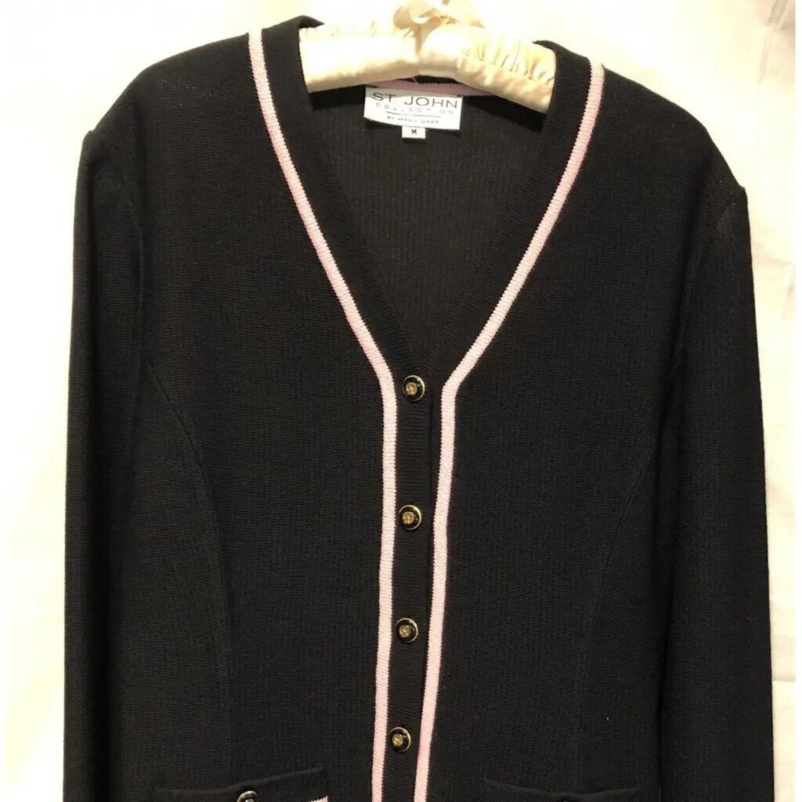 St. John Collection Knit Blazer Sweater Women Black Vintage