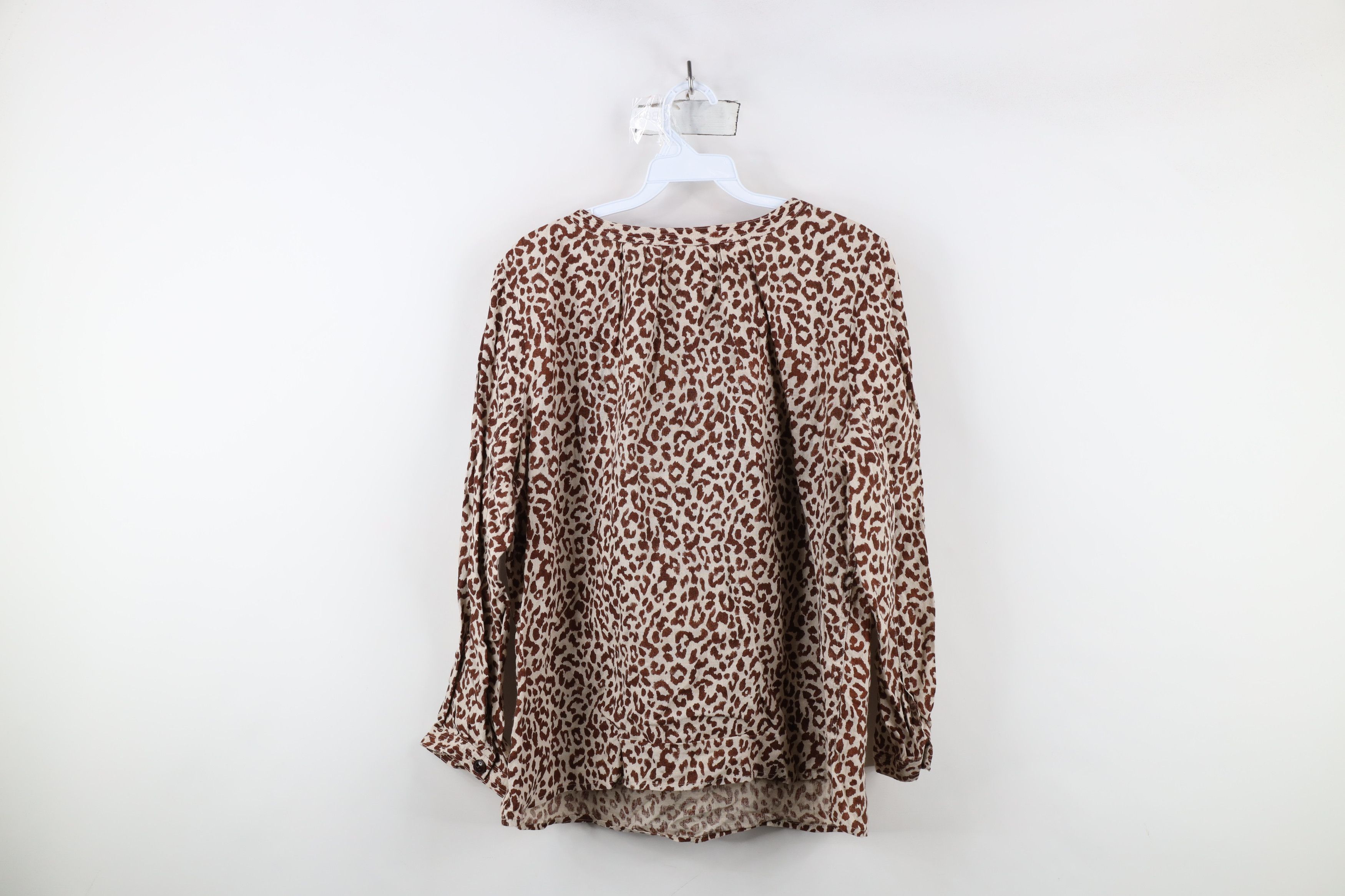 J.Crew × Vintage J Crew Leopard Print Linen Long Sleeve Blouse Shirt Top Size L / US 10 / IT 46 - 10 Thumbnail