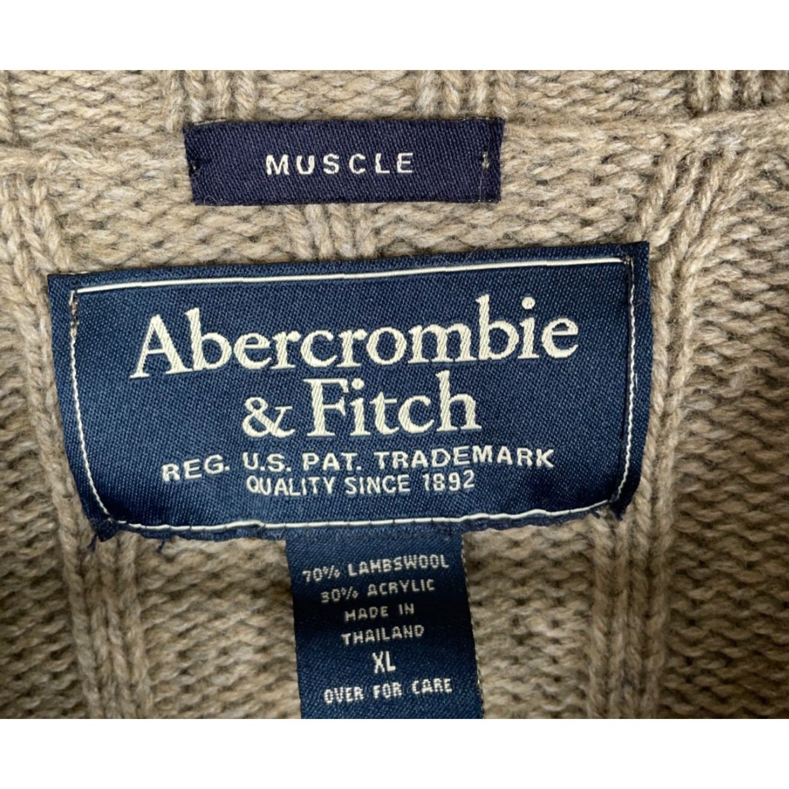 Abercrombie & Fitch Abercrombie & Fitch Lambs Wool Sweater Men's XL Beige Muscle Fit Slim V-Neck Mens Size US XL / EU 56 / 4 - 3 Thumbnail