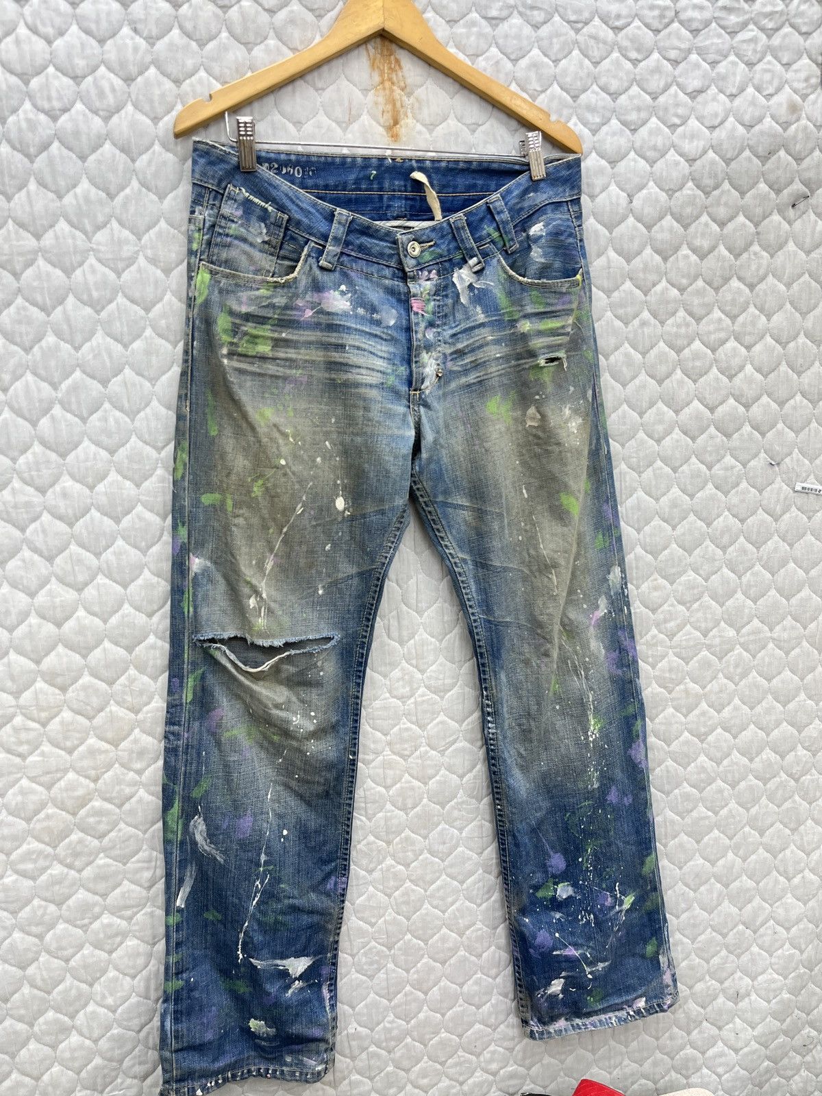 Japanese Brand 🔥🔥🔥ARCHIVE LUXY SPLATTER PAINT DENIM Size US 33 - 2 Thumbnail