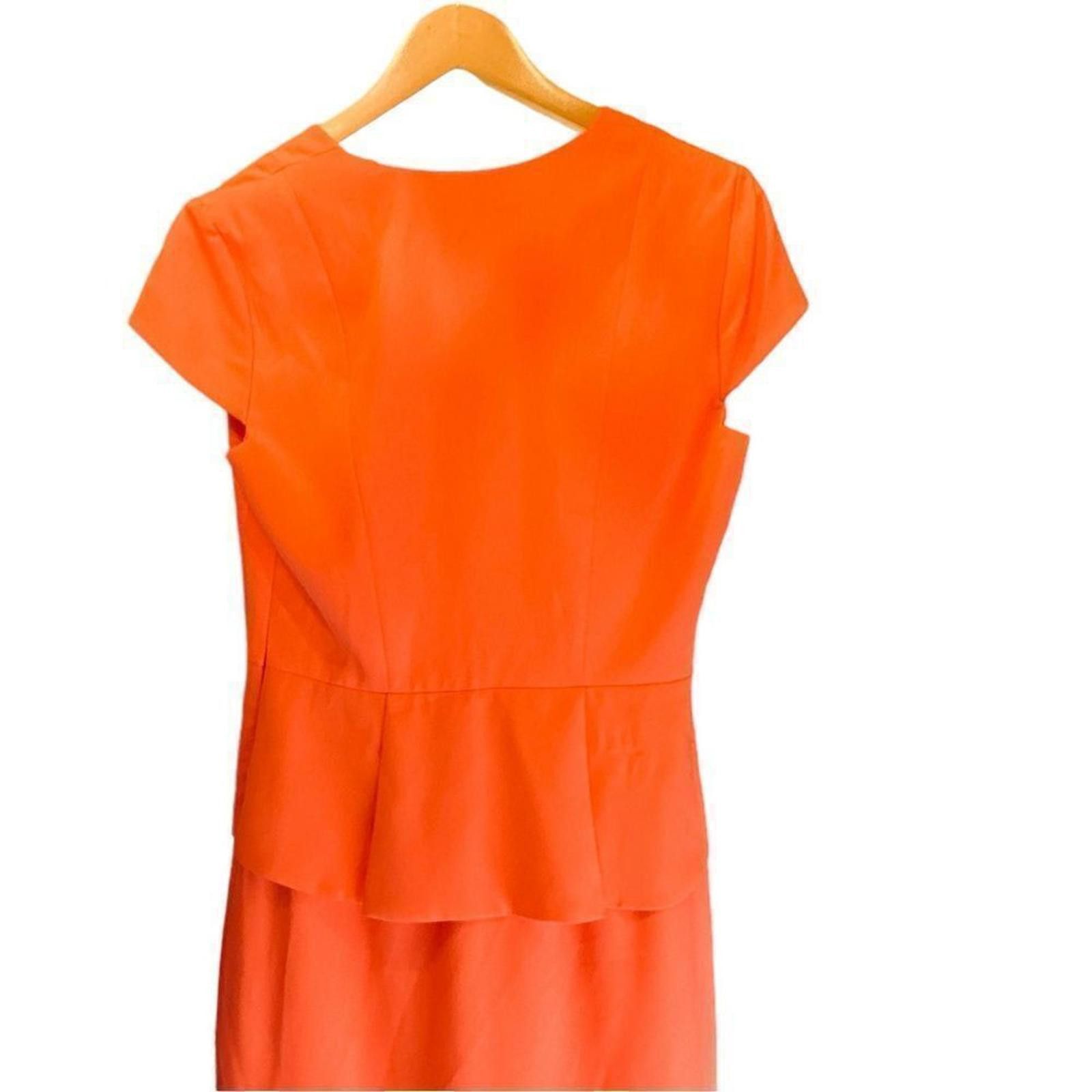Designer Tahari. Women’s Pastel Orange Ruffle Midi Dress. Size 8. Size M / US 6-8 / IT 42-44 - 6 Thumbnail
