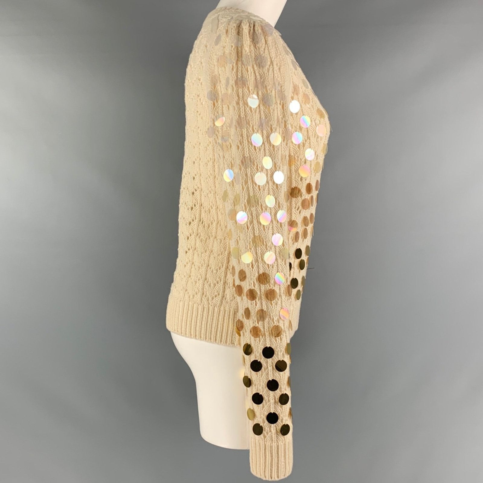 Marc Jacobs MARC JACOBS Size M Cream Gold Wool Cashmere Payettes Sweater Size M / US 6-8 / IT 42-44 - 3 Thumbnail