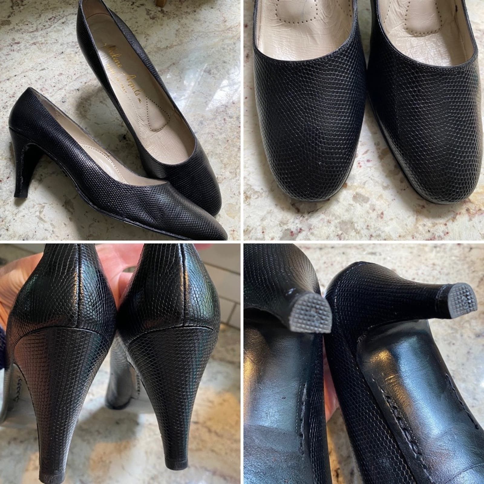 image of Helene Arpels Textured Black Leather Pumps Italy 9.5 Aa Shoes, Women's