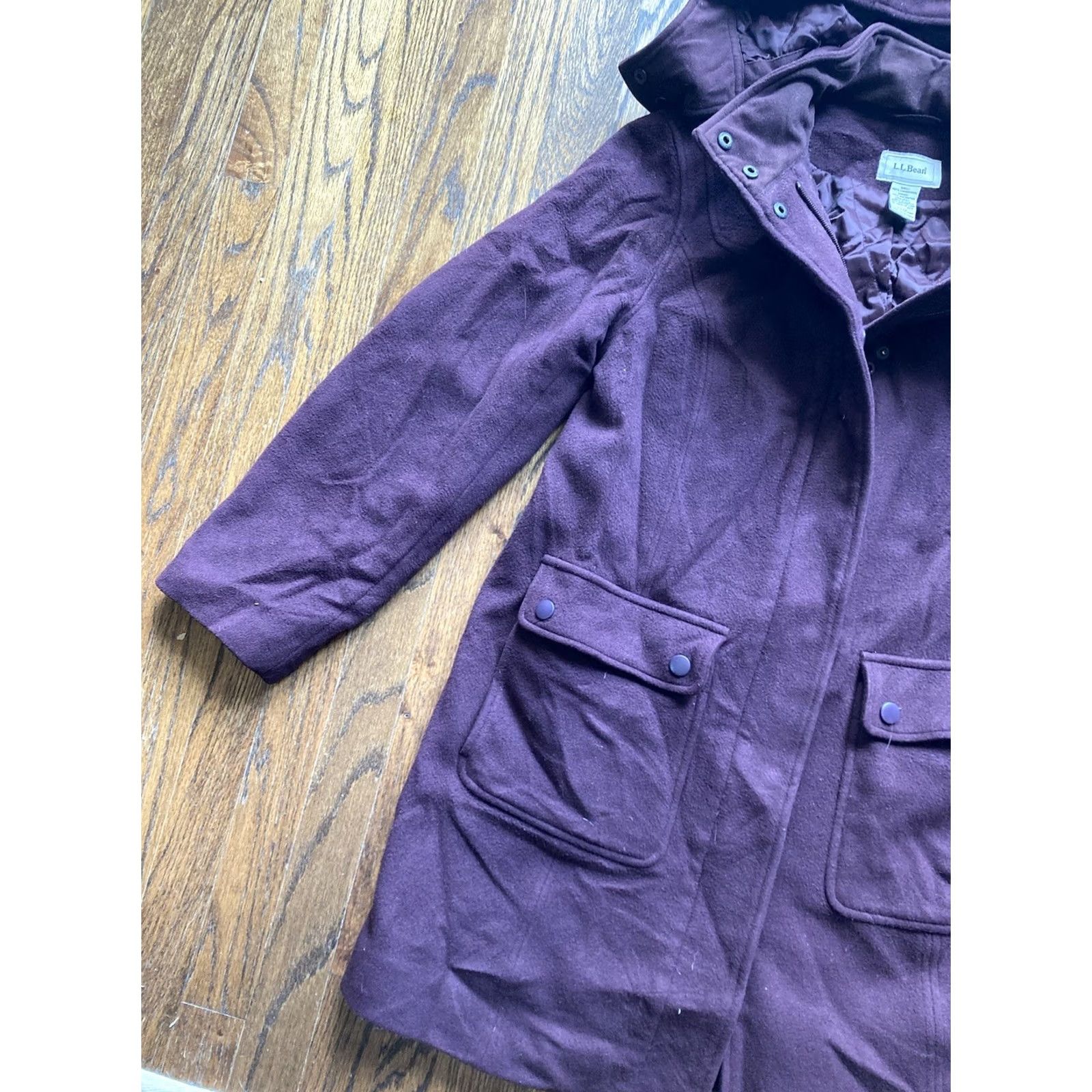 Vintage VINTAGE L.L. Bean Coat Womens Medium Burgundy Wool Pea Coat Hooded Trench Size M / US 6-8 / IT 42-44 - 2 Thumbnail