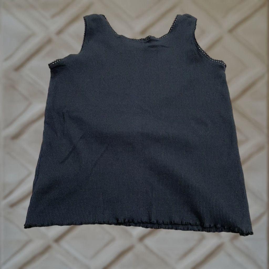 Faded Glory Faded Glory Tank Top Womens L Black Lace Trim Basic Knitted Sleeveless Shirt Casual | Regular Fit Size L / US 10 / IT 46 - 1 Thumbnail