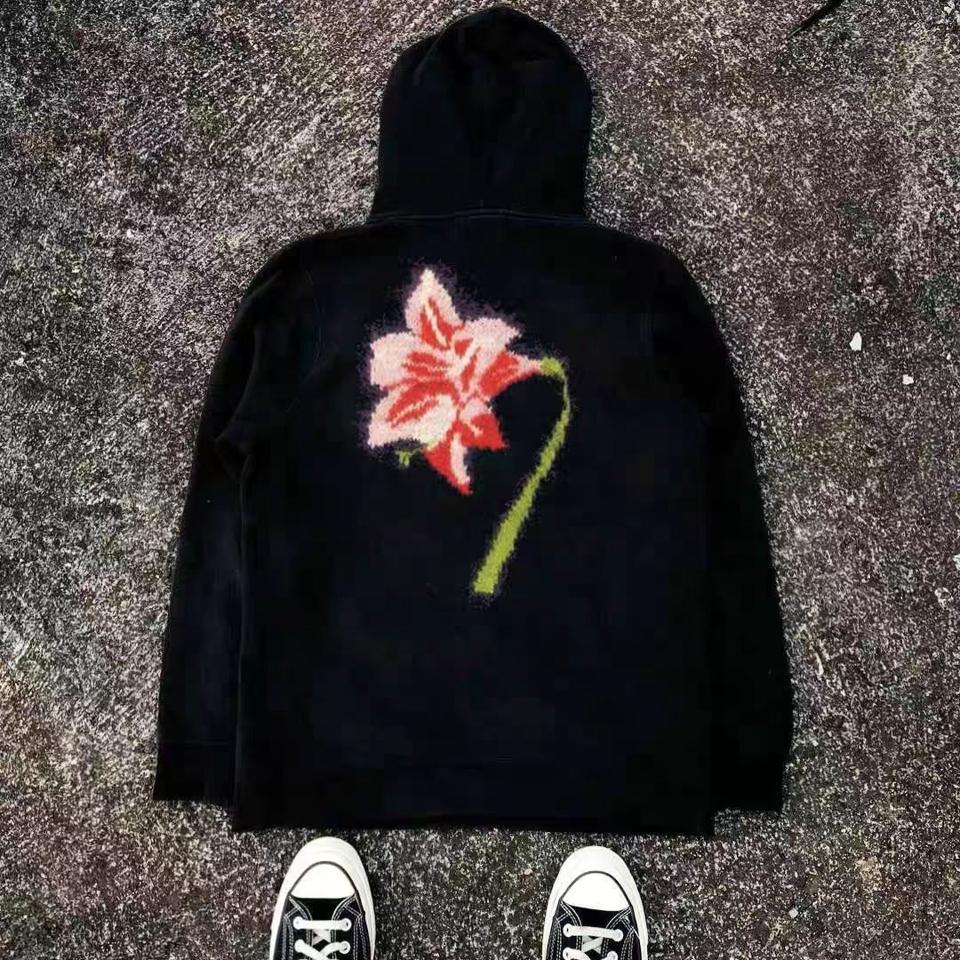 Japanese Brand × Vintage Black washed retro floral print hoodie Size US L / EU 52-54 / 3 - 1 Thumbnail