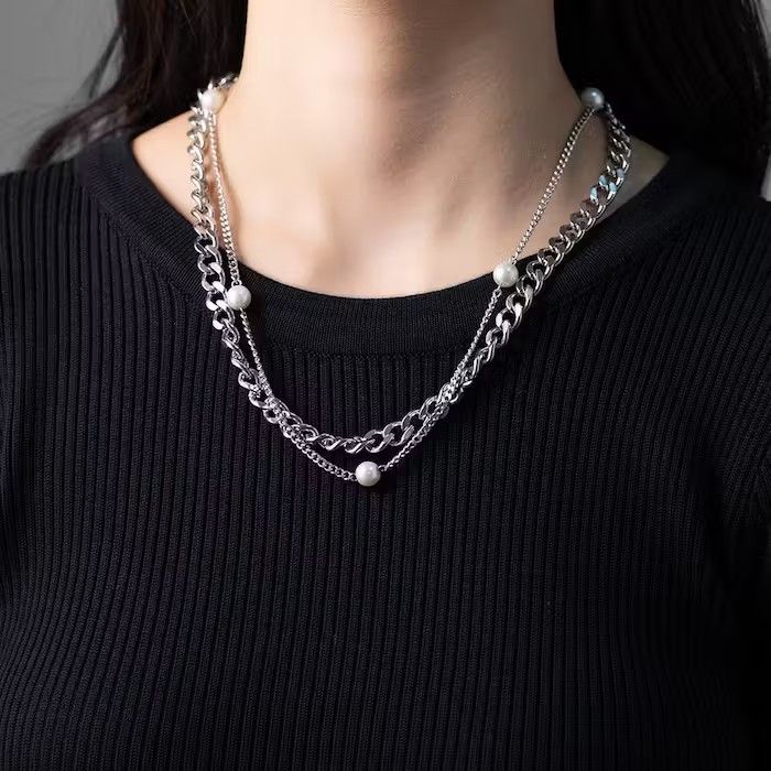 Jewelry × Vintage Pearl Stacked Stainless Steel Necklace Size ONE SIZE - 1 Thumbnail