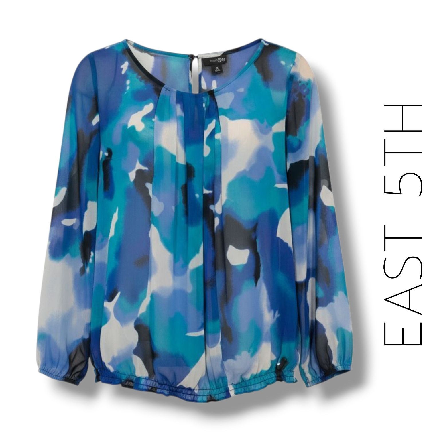 Other East 5th Women’s Blue Watercolor Semi-Sheer Blouse | Size M0 Size M / US 6-8 / IT 42-44 - 8 Thumbnail