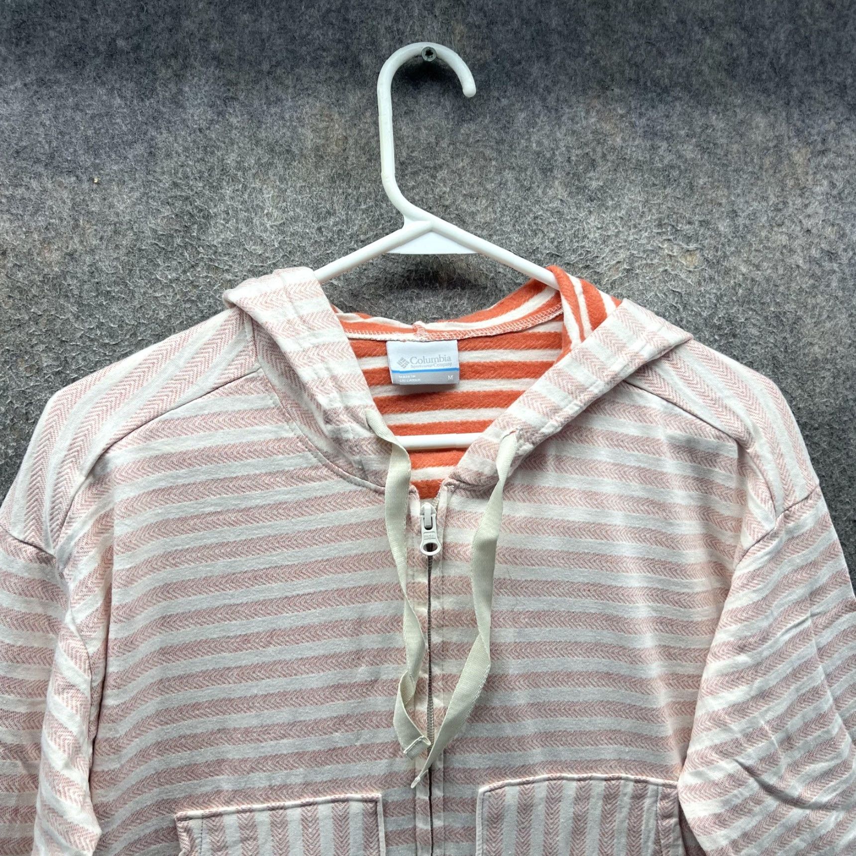 Vintage Columbia Hoodie Womens Medium Pink White Stripe Full Zip Cotton Blend Casual Size M / US 6-8 / IT 42-44 - 6 Thumbnail