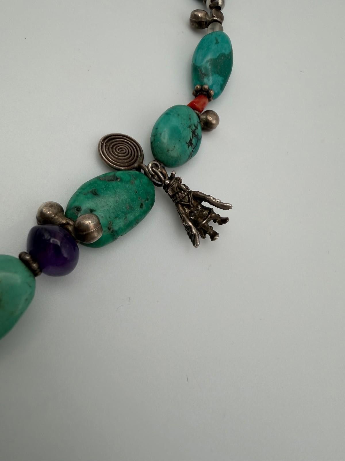 The Unbranded Brand Navajo-Style Turquoise & Sterling Charm Necklace Size ONE SIZE - 6 Thumbnail