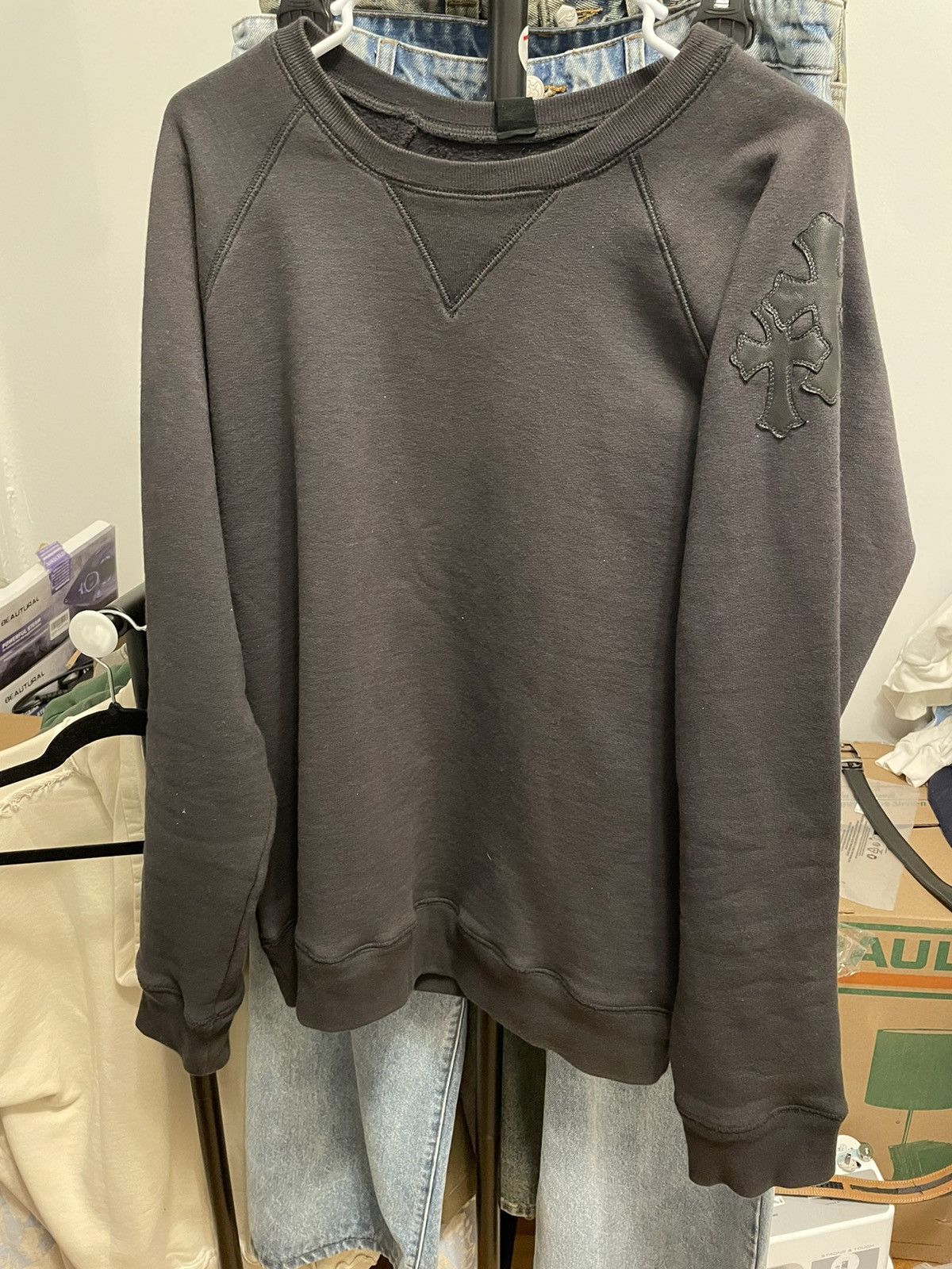 image of Chrome Hearts Black Logo Crewneck, Men's (Size Large)