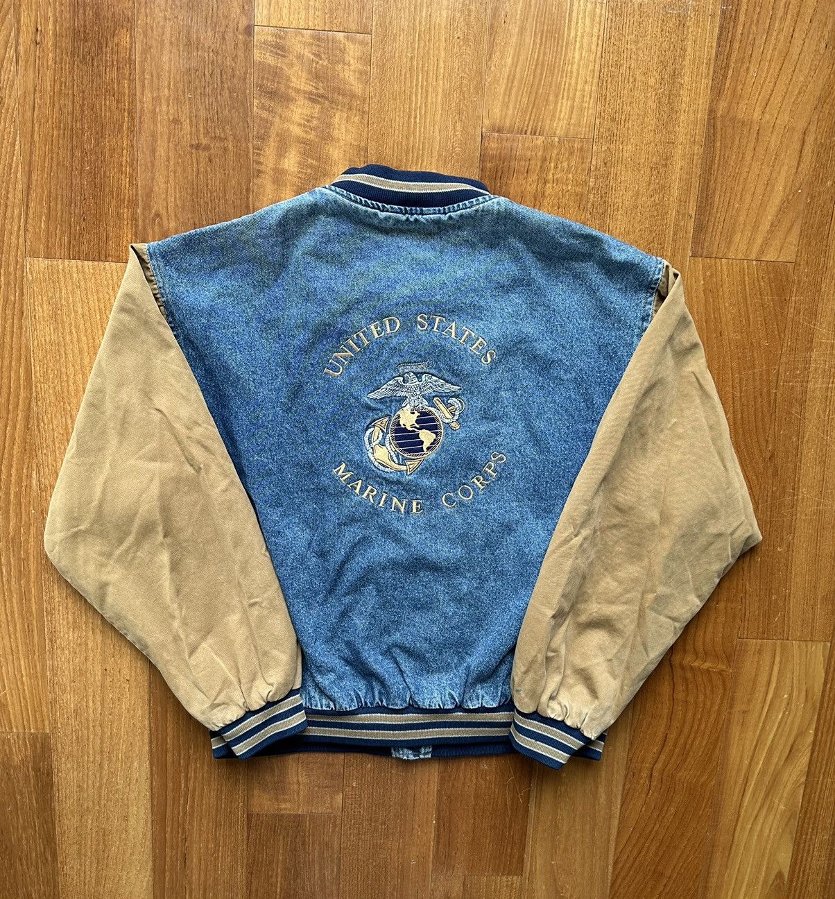 Vintage Vintage 90s United States Marine Corps Denim Bomber Jacket Size US L / EU 52-54 / 3 - 1 Thumbnail