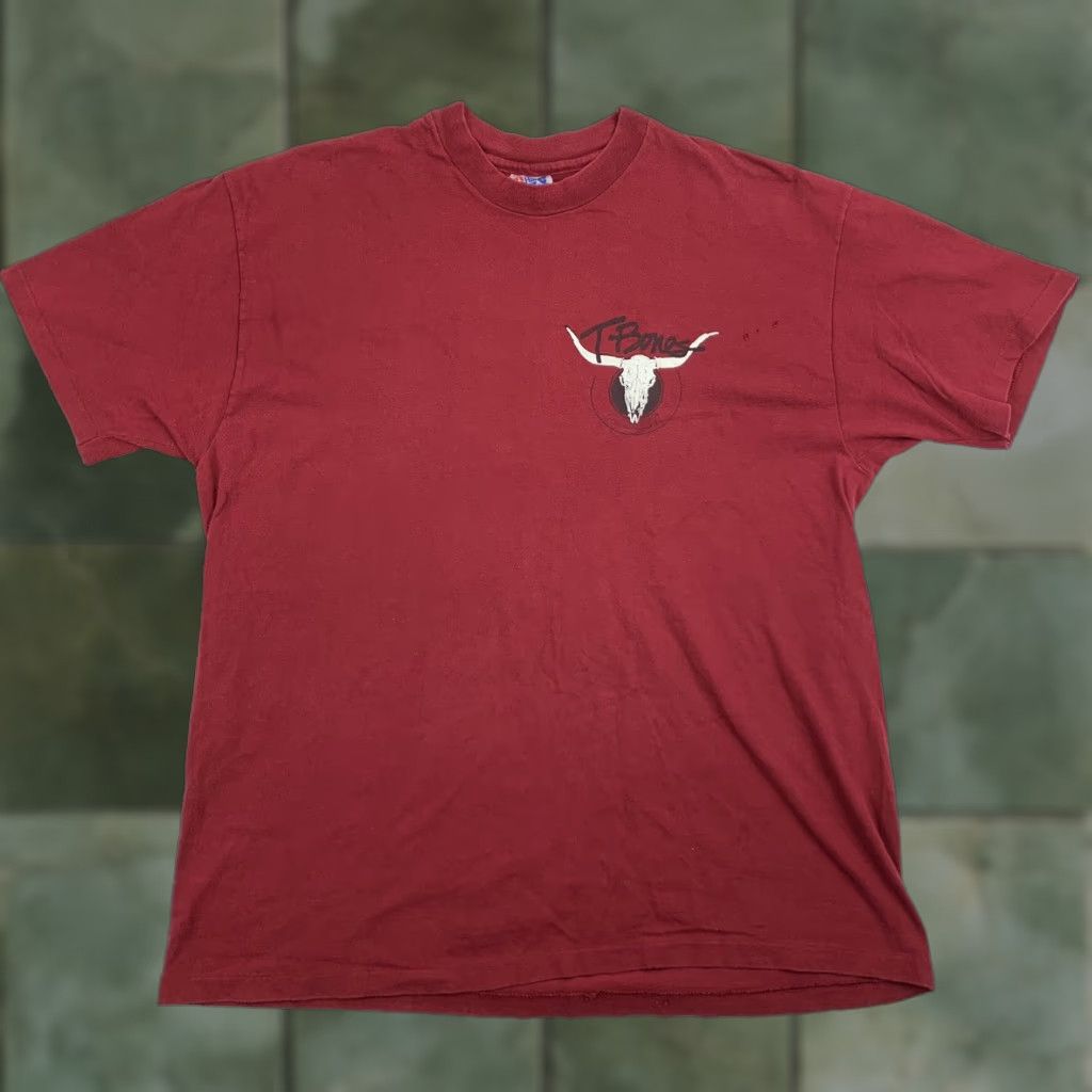 Hanes VINTAGE Tbones T Shirt Adult XL Maroon Greenwood SC Outback American Made in USA Size US XL / EU 56 / 4 - 1 Thumbnail