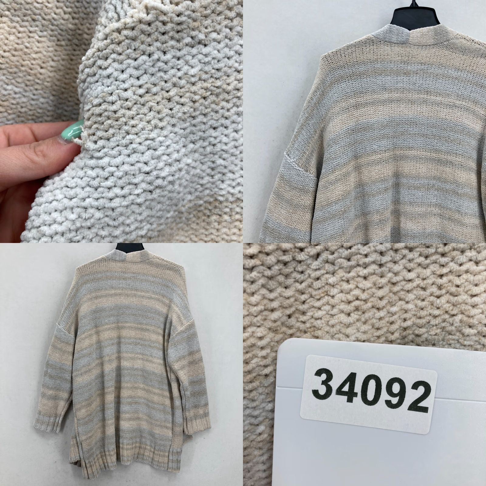 American Eagle Outfitters American Eagle Outfitters Cardigan Women’s Striped Knit Open Front M Gray Beige Sweater Size M / US 6-8 / IT 42-44 - 9 Thumbnail