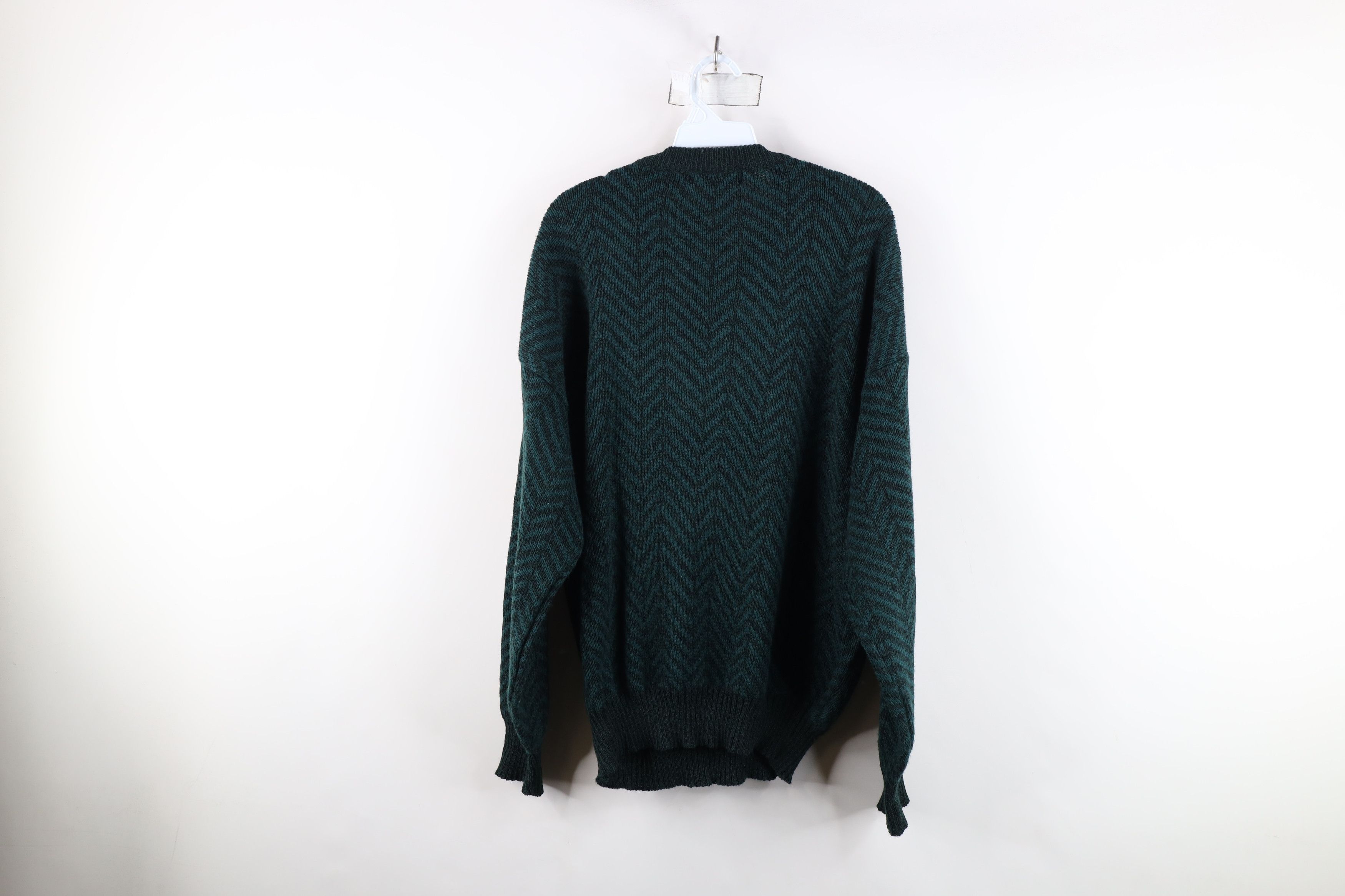 Vintage Vintage 90s Dapper Herringbone Knit V-Neck Sweater Green Size US L / EU 52-54 / 3 - 10 Thumbnail