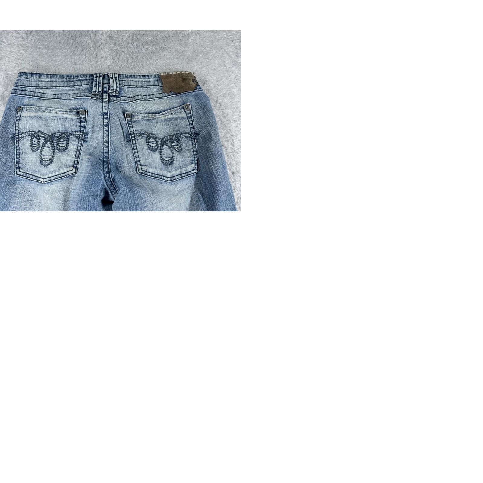 Vintage Industrial Cotton Womens Jeans Flared 28x29 Blue Cotton Blend Distressed Slimming 11 Den Inseam 29 5-Pocket Design Low Rise Vintage No Size 32" / US 10 / IT 46 - 10 Thumbnail