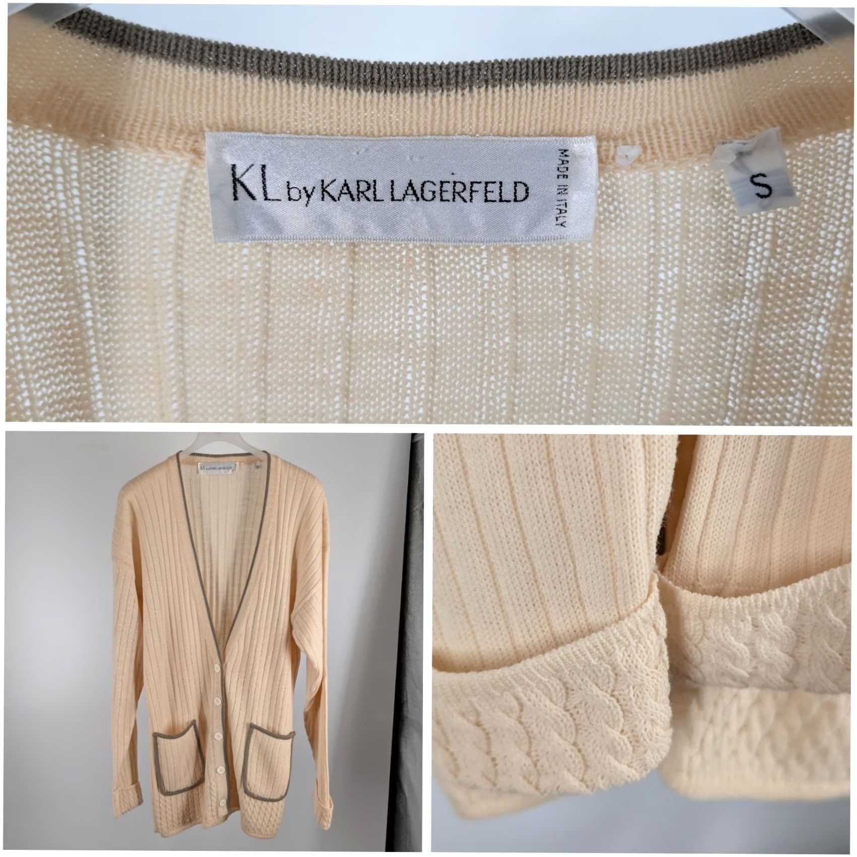 Karl Lagerfeld VINTAGE Karl Lagerfeld Cardigan Sweater Dress Women S Ivory Cream 80s Italy Knit Oversized Ribbed Cable Knit Casual Party/Cocktail Travel Business Size S / US 4 / IT 40 - 2 Thumbnail