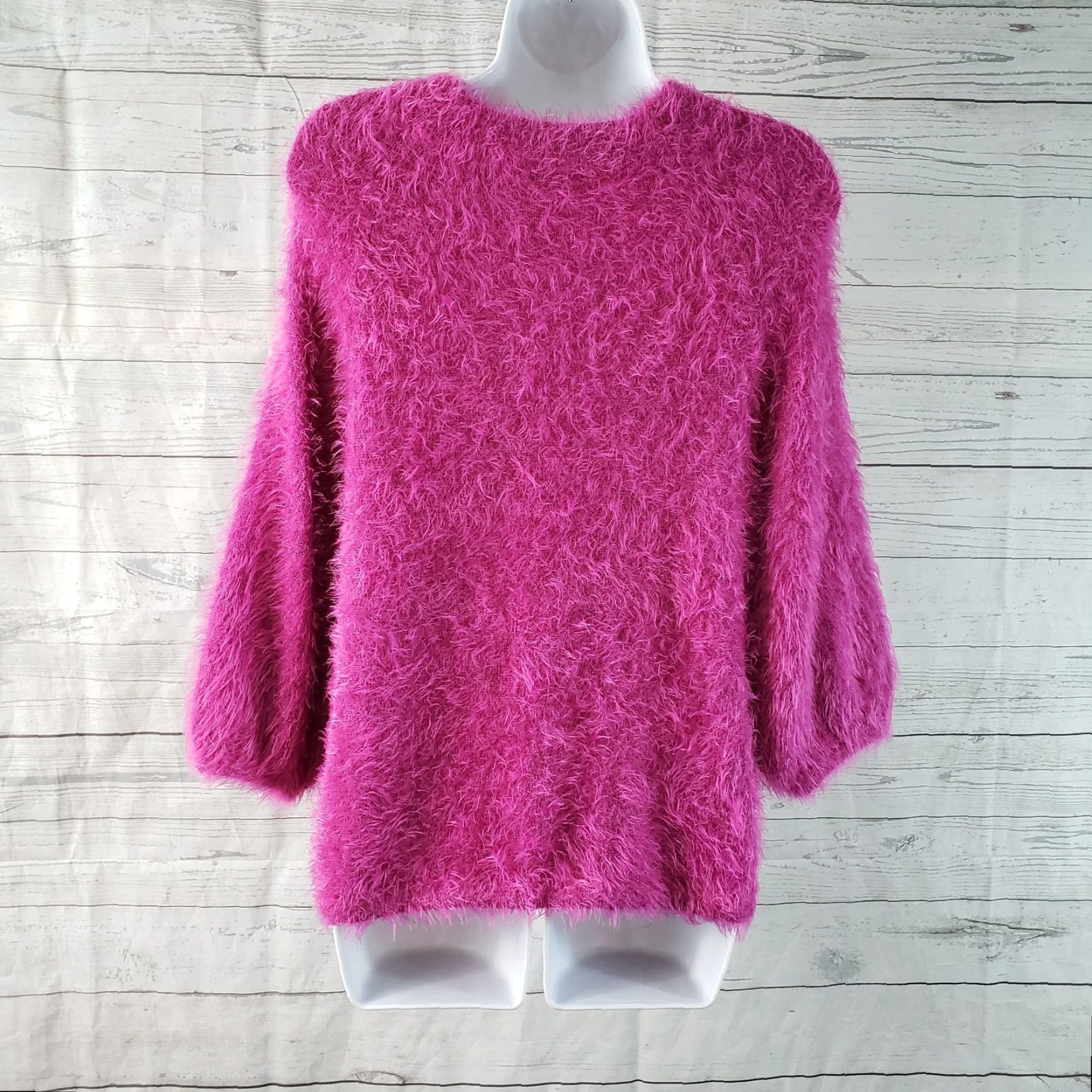 NIC+ZOE NIC+ZOE Womens Eyelash Sweater XS Pink 3/4 Sleeve Pullover Knit Rolling? Size XS / US 0-2 / IT 36-38 - 4 Thumbnail