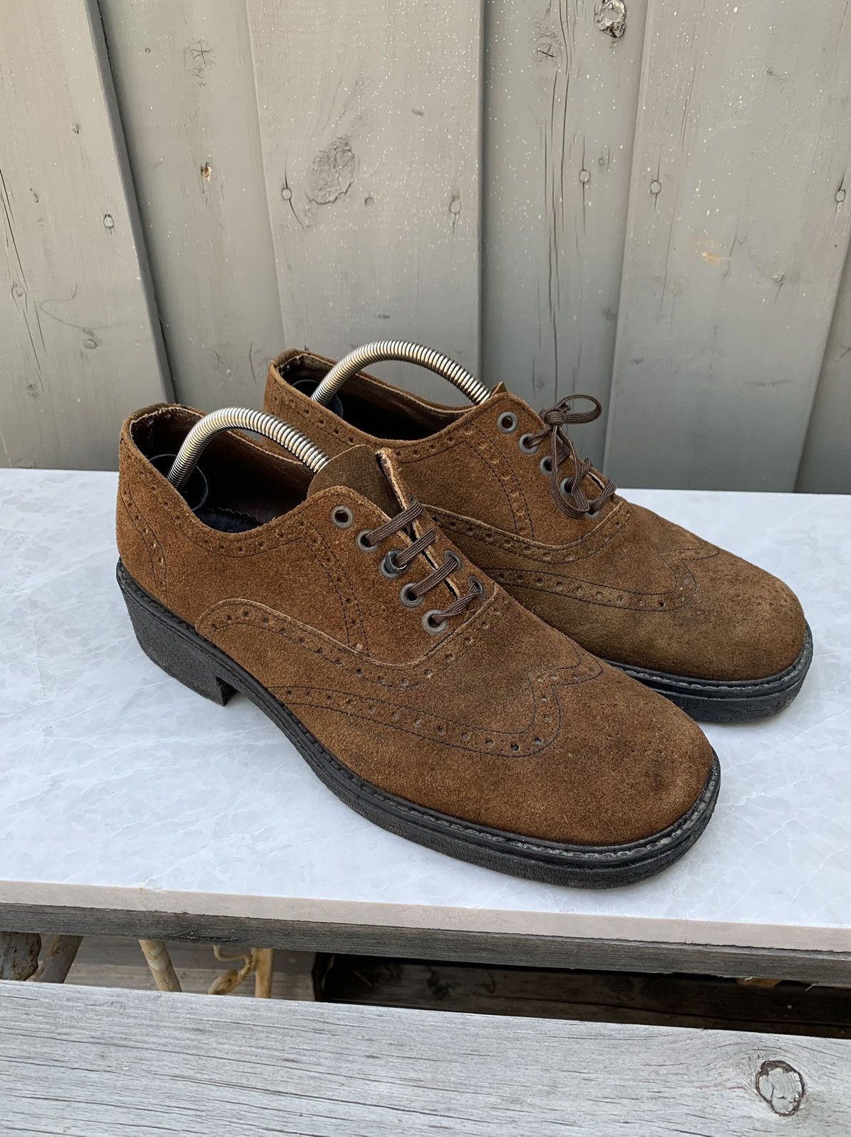 Dr. Martens × Other × Vintage 1970s Suede Brogues Vintage Square Toe Boots Heel Derby 10 Size US 9.5 / EU 42-43 - 1 Thumbnail