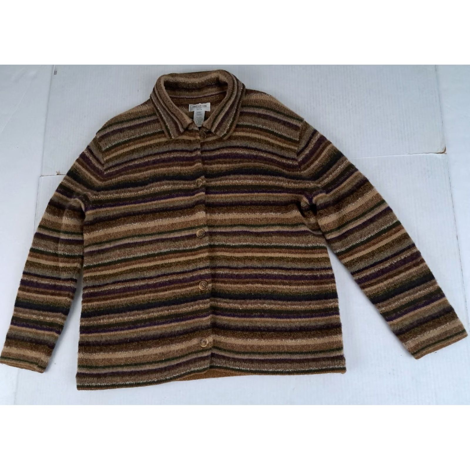 Jones New York VINTAGE Jones New York Cardigan Sweater, Striped, Wool, Full Button, Brown, Long Sleeve, Collared, Regular, Women, Size S, Dry Clean Only Size S / US 4 / IT 40 - 2 Thumbnail