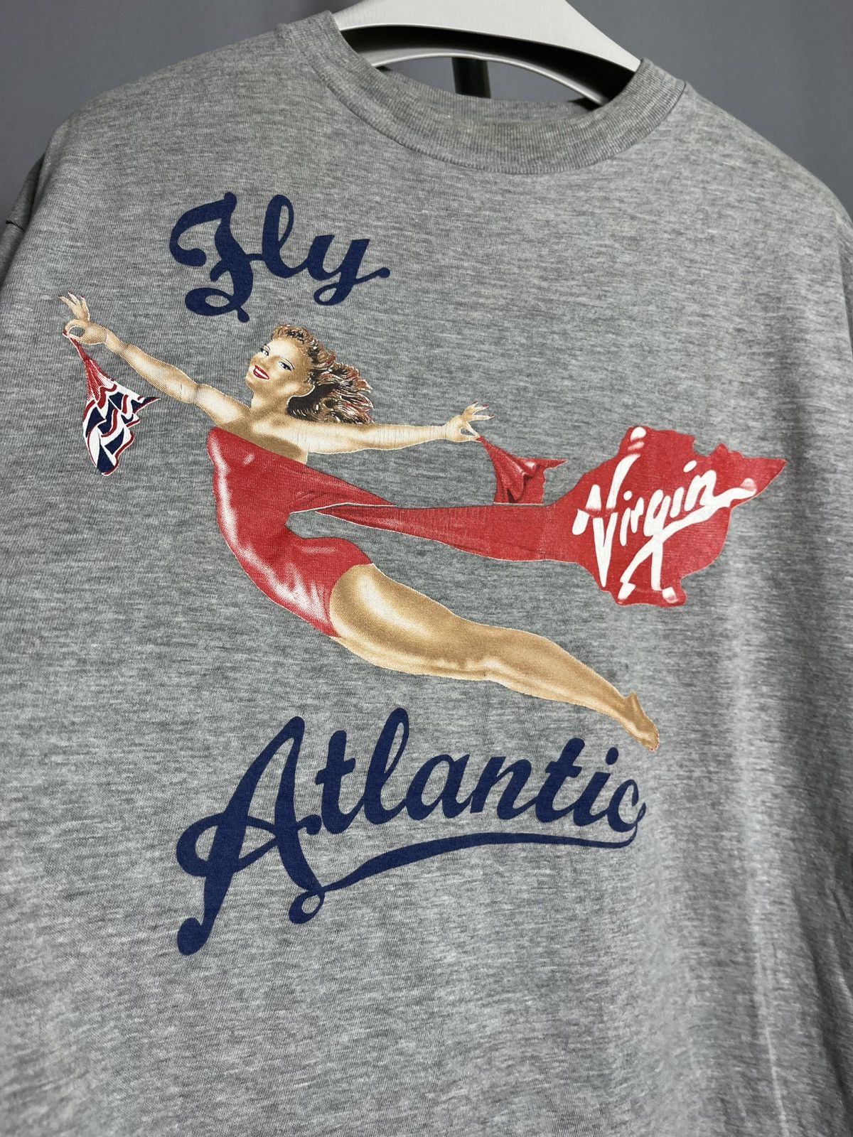 Vintage Fly Virgin Atlantic 90s Sunfaded Tee Mens T-shirt Gray Size US XXL / EU 58 / 5 - 4 Thumbnail