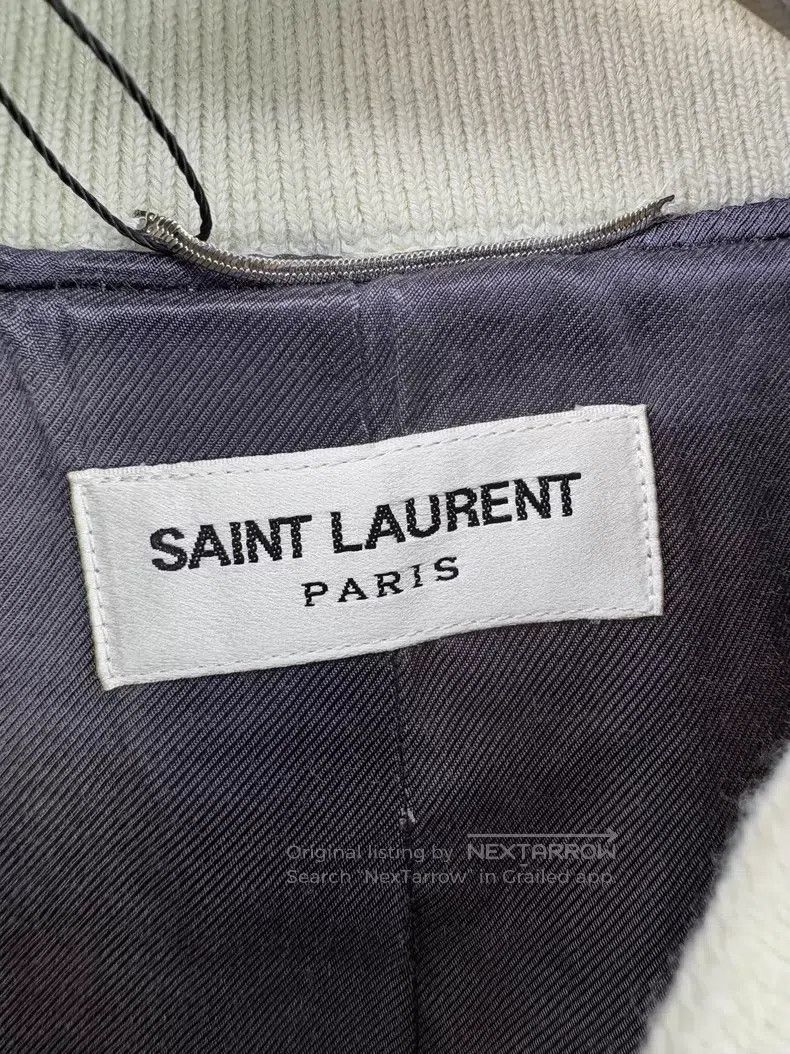 Saint Laurent Paris Saint Laurent Paris White Leather Trim Baseball Jacket i Size US M / EU 48-50 / 2 - 4 Thumbnail