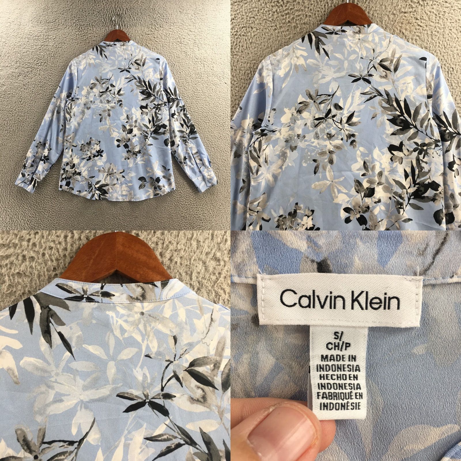 Calvin Klein Calvin Klein Blouse Top Womens S Blue Floral Long Sleeve V-Neck Button Front Size S / US 4 / IT 40 - 8 Thumbnail