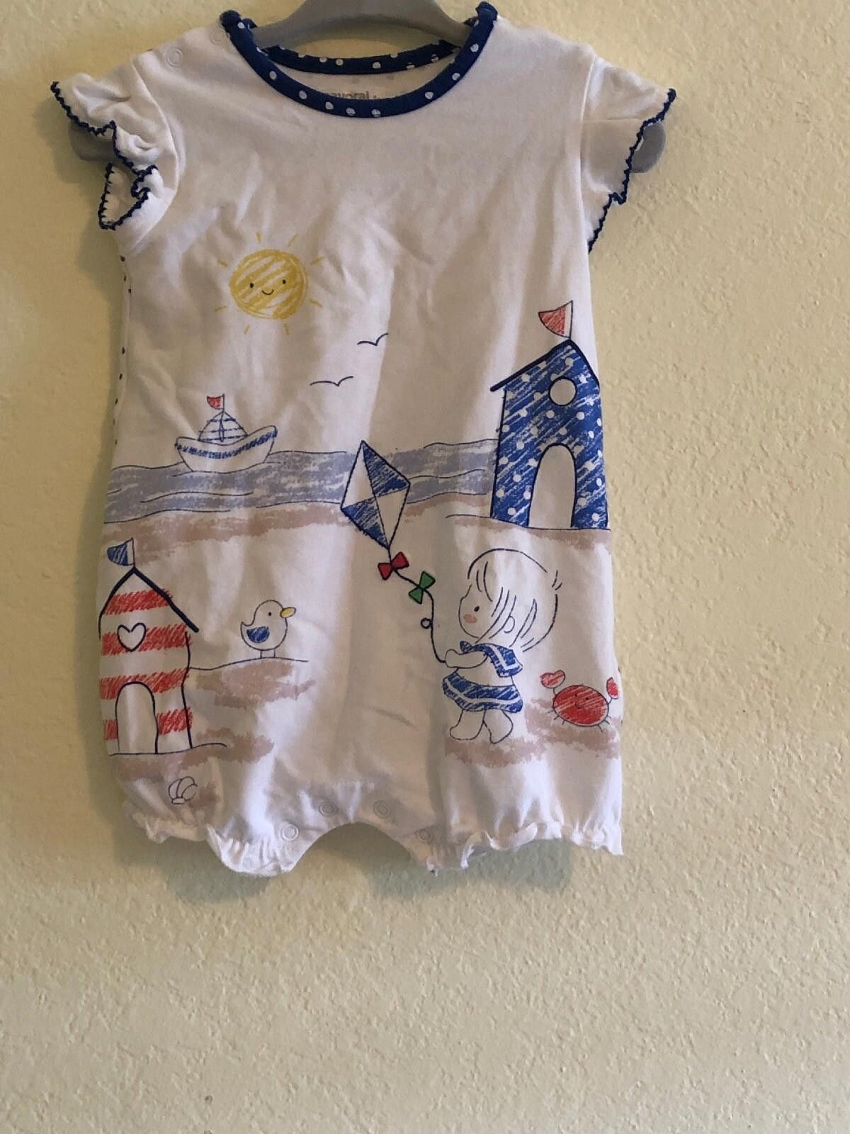Designer Mayoral Baby Romper Beach Scene 4-6 Months Size ONE SIZE - 1 Thumbnail