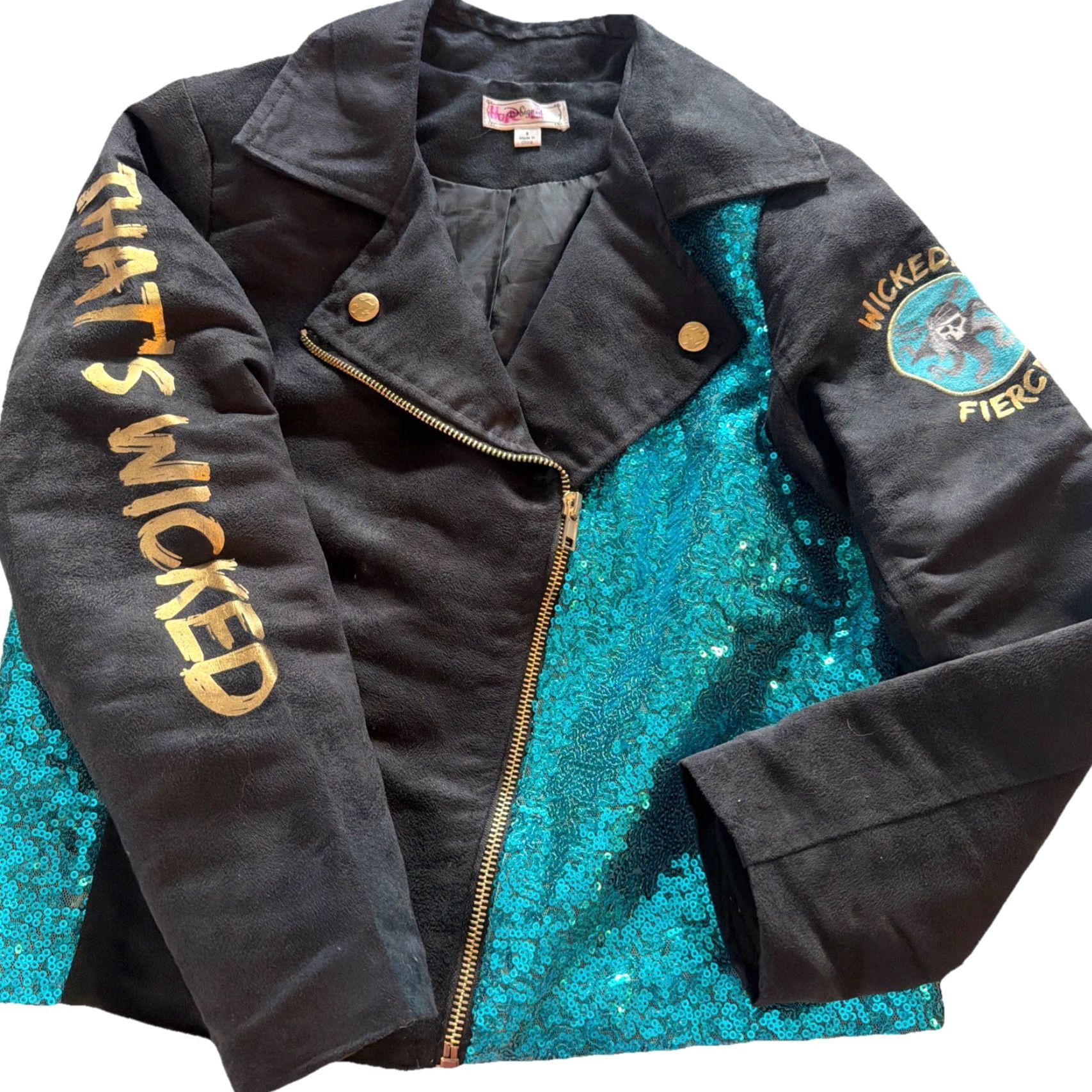Disney Disney Descendants Uma Moto Black Aqua Gold Wicked Fierce Biker Jacket Womens S Size S / US 4 / IT 40 - 2 Thumbnail