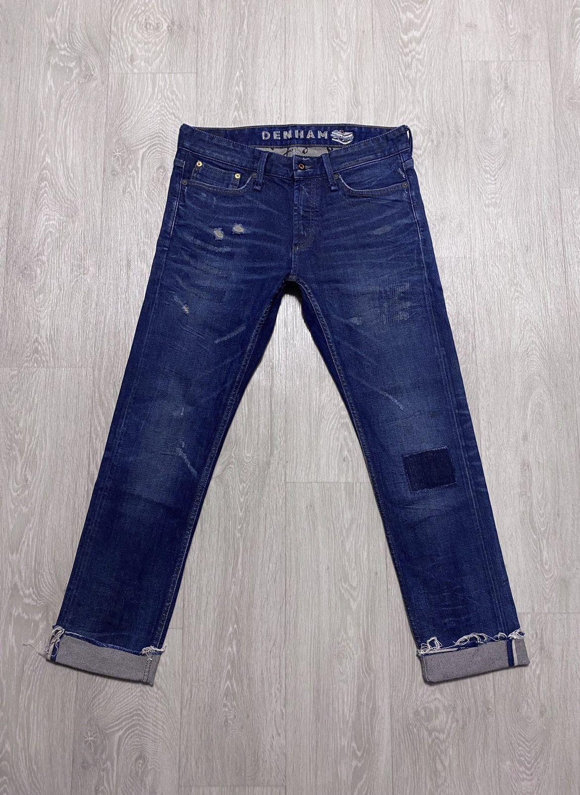 DENHAM Razor Washed Distressed Patchwork Stitched Fringed Torn Size US 30 / EU 46 - 5 Thumbnail