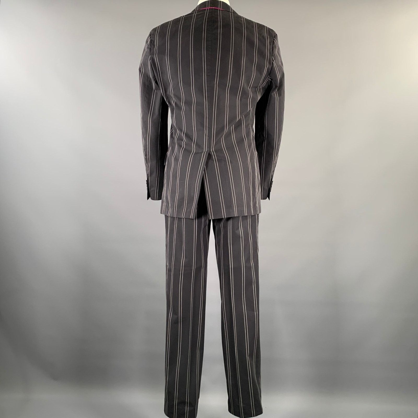 Etro ETRO Size 38 Black White Pinstripe Cotton Notch Lapel Suit Size 38R - 3 Thumbnail
