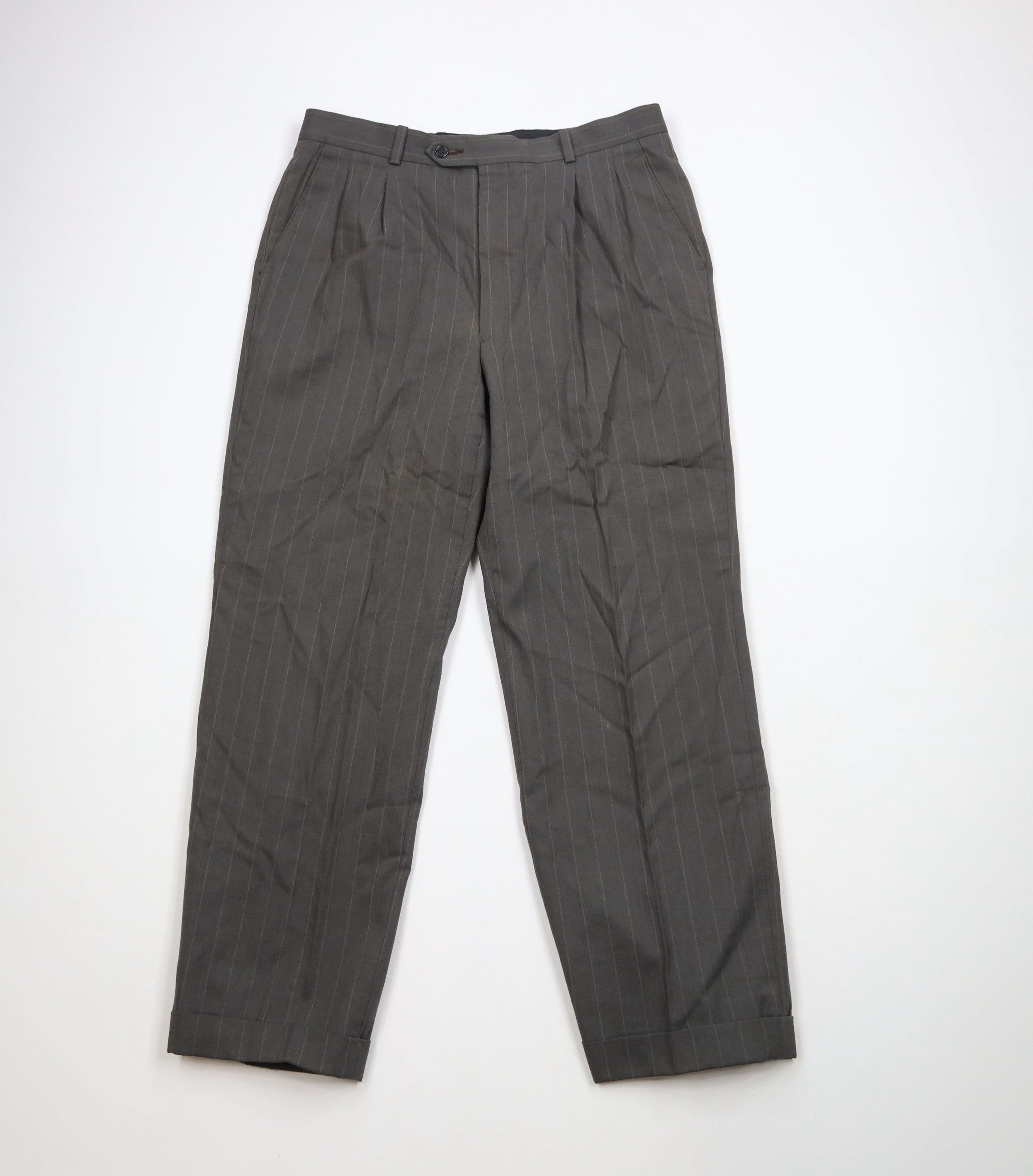Vintage Vintage 90s Streetwear Wool Striped Wide Leg Chino Pants Size US 33 - 1 Thumbnail