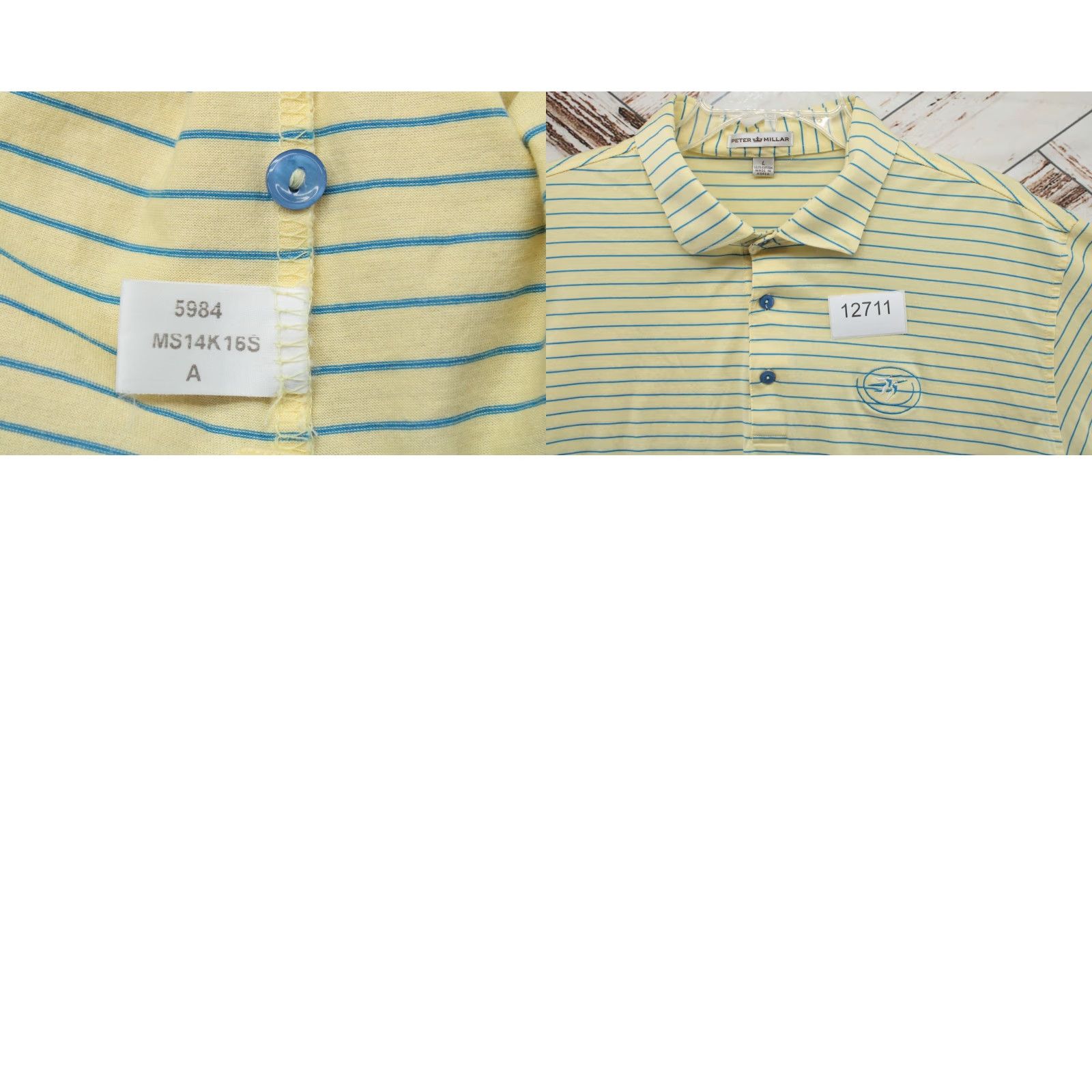 Peter Millar VINTAGE Peter Millar Polo Shirt Mens L Yellow Blue Stripes Hummingbird Logo Golfer Size US L / EU 52-54 / 3 - 8 Thumbnail