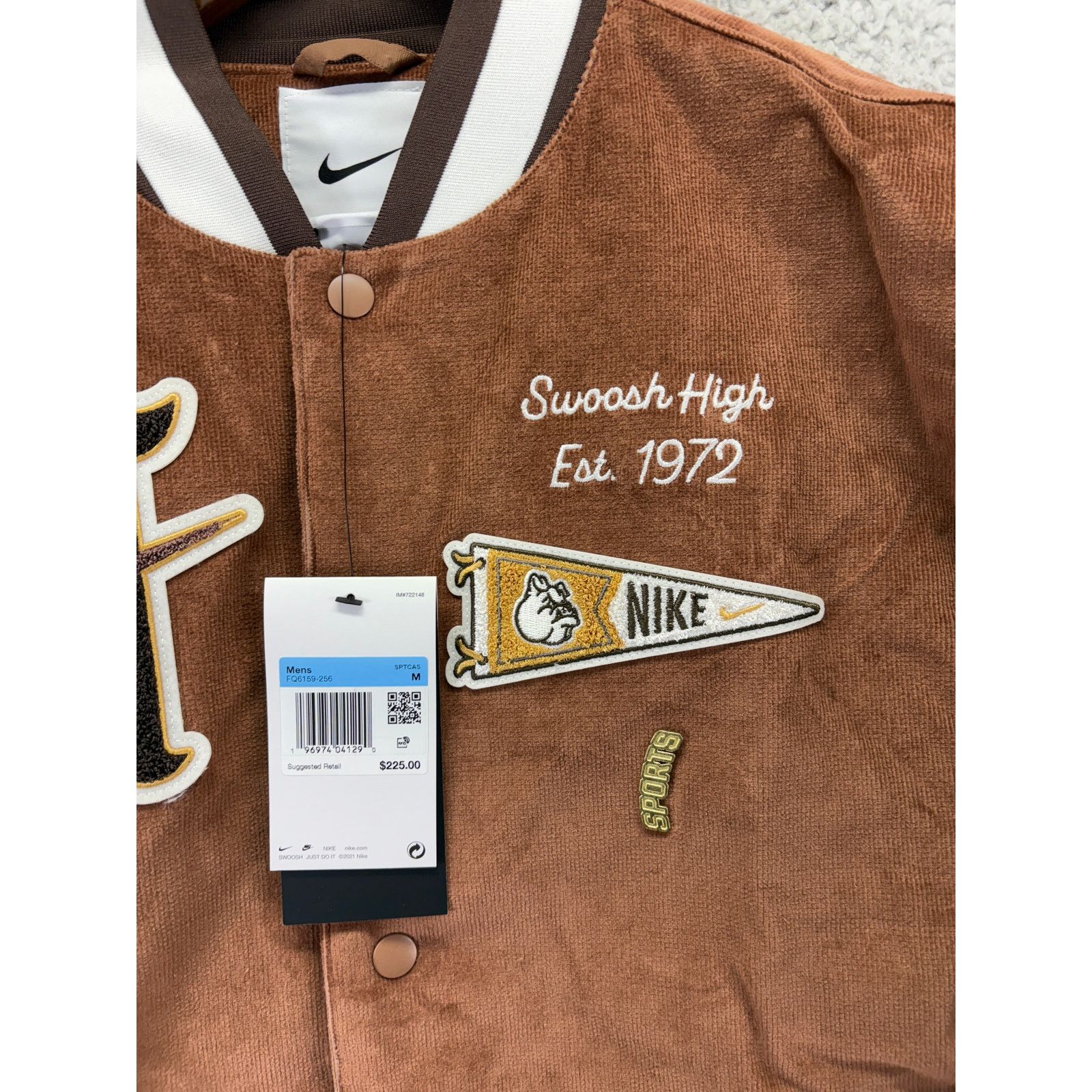 Nike Nike Letterman Varsity Bomber Corduroy Jacket Mens M Brown Size US M / EU 48-50 / 2 - 6 Thumbnail