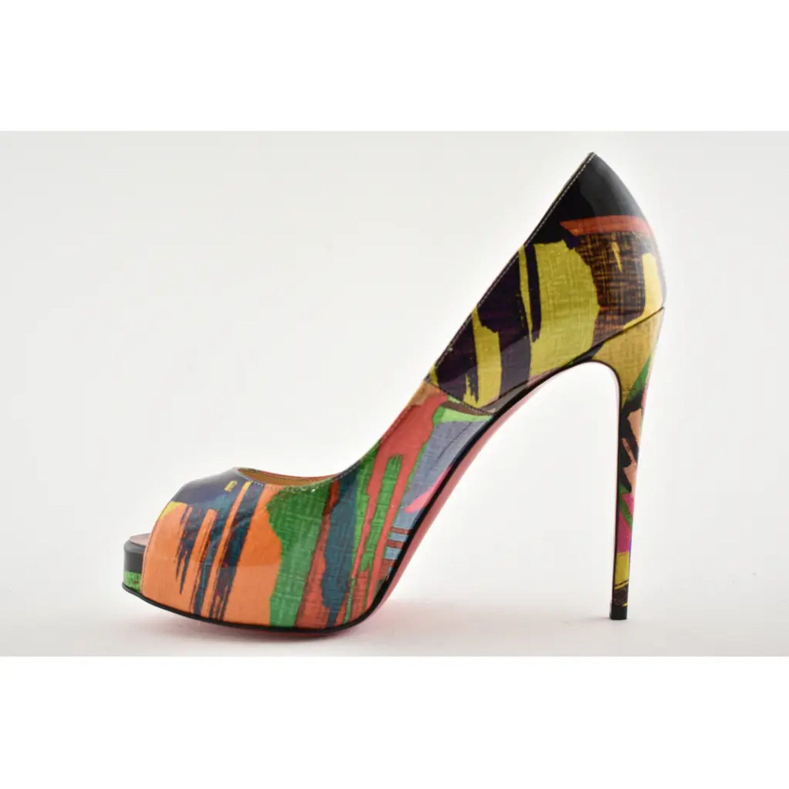 Christian Louboutin New Very Prive 120 Patent Mag Multicolor Peep Heel Pump 37.5 Size US 7.5 / IT 37.5 - 8 Thumbnail