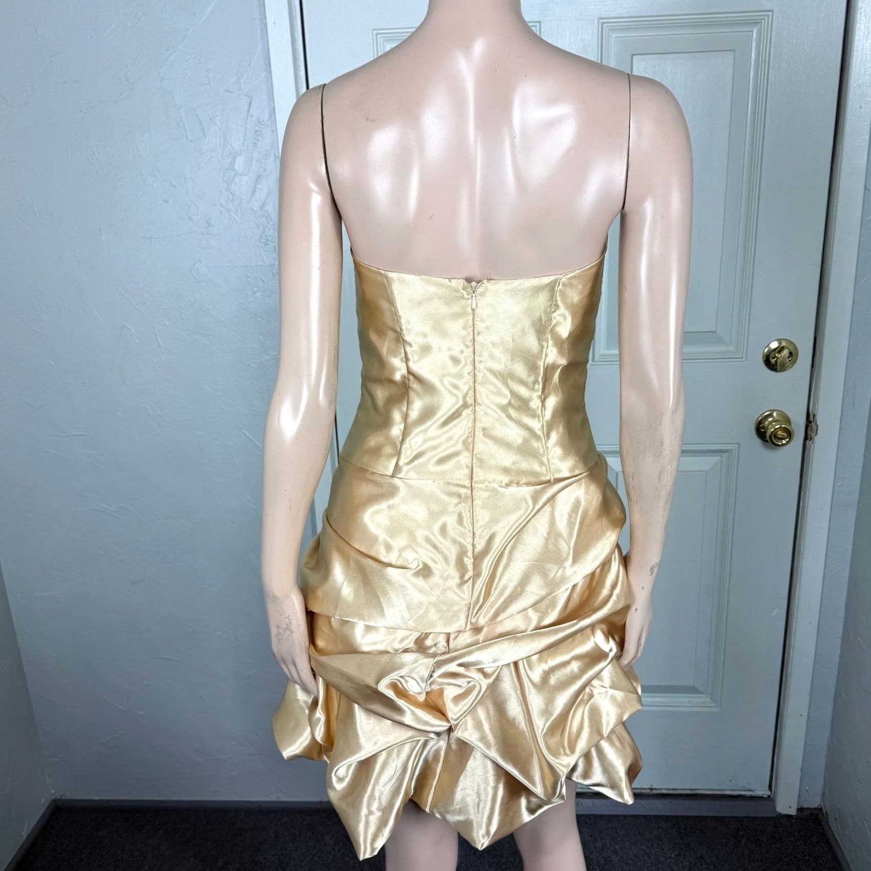 Jessica McClintock VINTAGE Jessica McClintock Dress Ball Gown XS Gold 1990s Party/Cocktail Strapless Mini 5/6 Size XS / US 0-2 / IT 36-38 - 4 Thumbnail