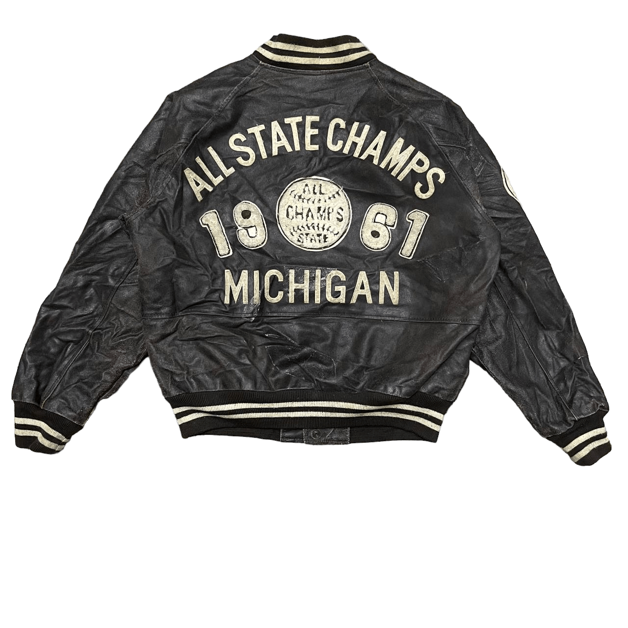 Leather Vintage 80s All State Champs Michigan Varsity Leather Jacket Size US M / EU 48-50 / 2 - 1 Thumbnail