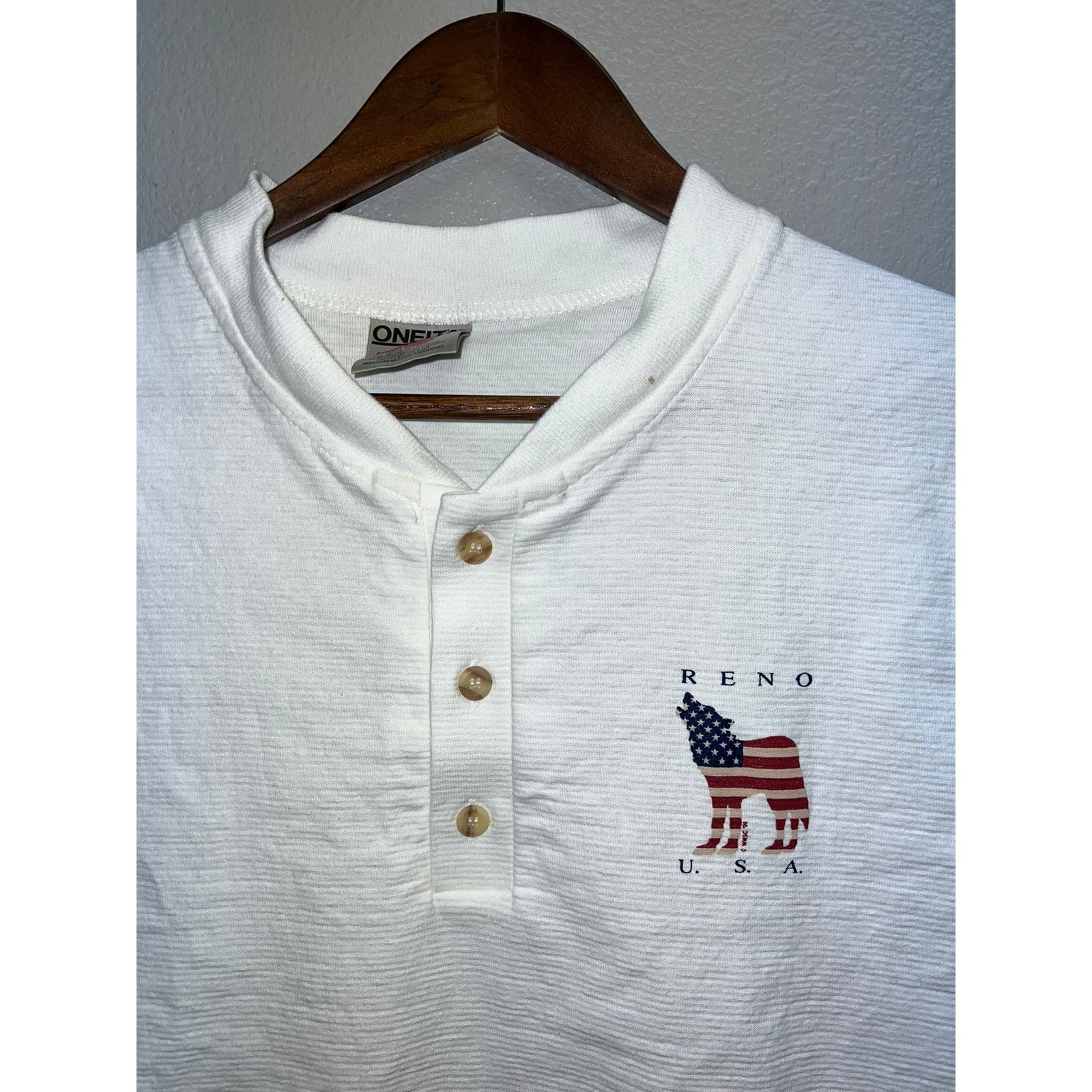 Vintage 90s Vintage Reno Nevada Wolf 1/4 Button White Shirt 1990s M Size US M / EU 48-50 / 2 - 2 Thumbnail