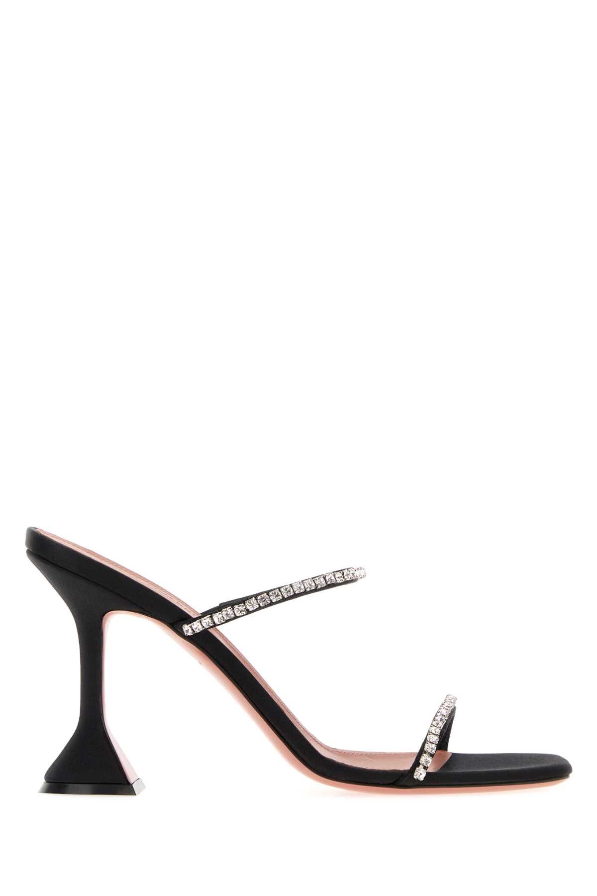 Amina Muaddi Black Satin Gilda Mules Size US 8 / IT 38 - 1 Thumbnail