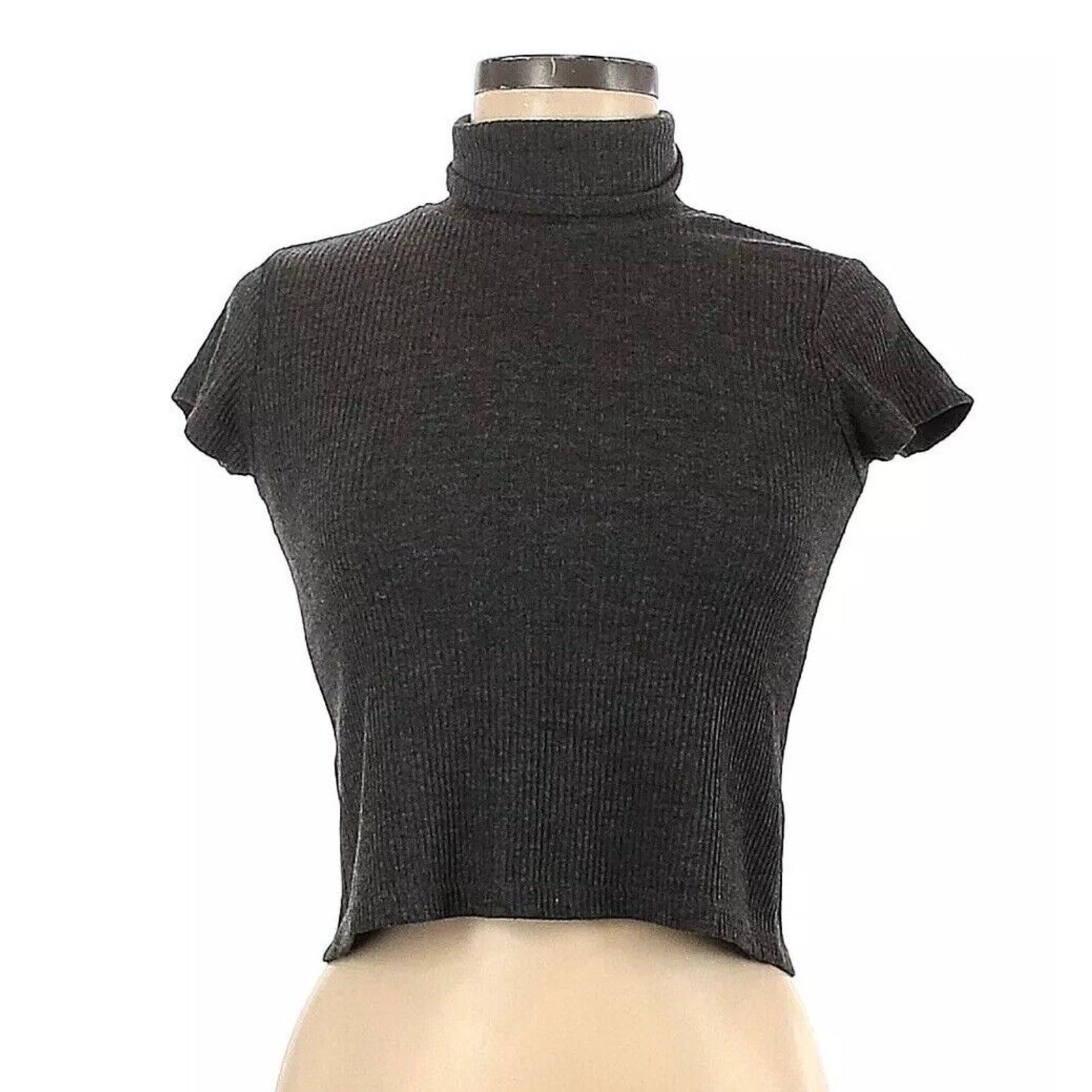 Other John Galt Black Fitted Ribbed Cropped Turtleneck Sweater OS Size ONE SIZE - 1 Thumbnail