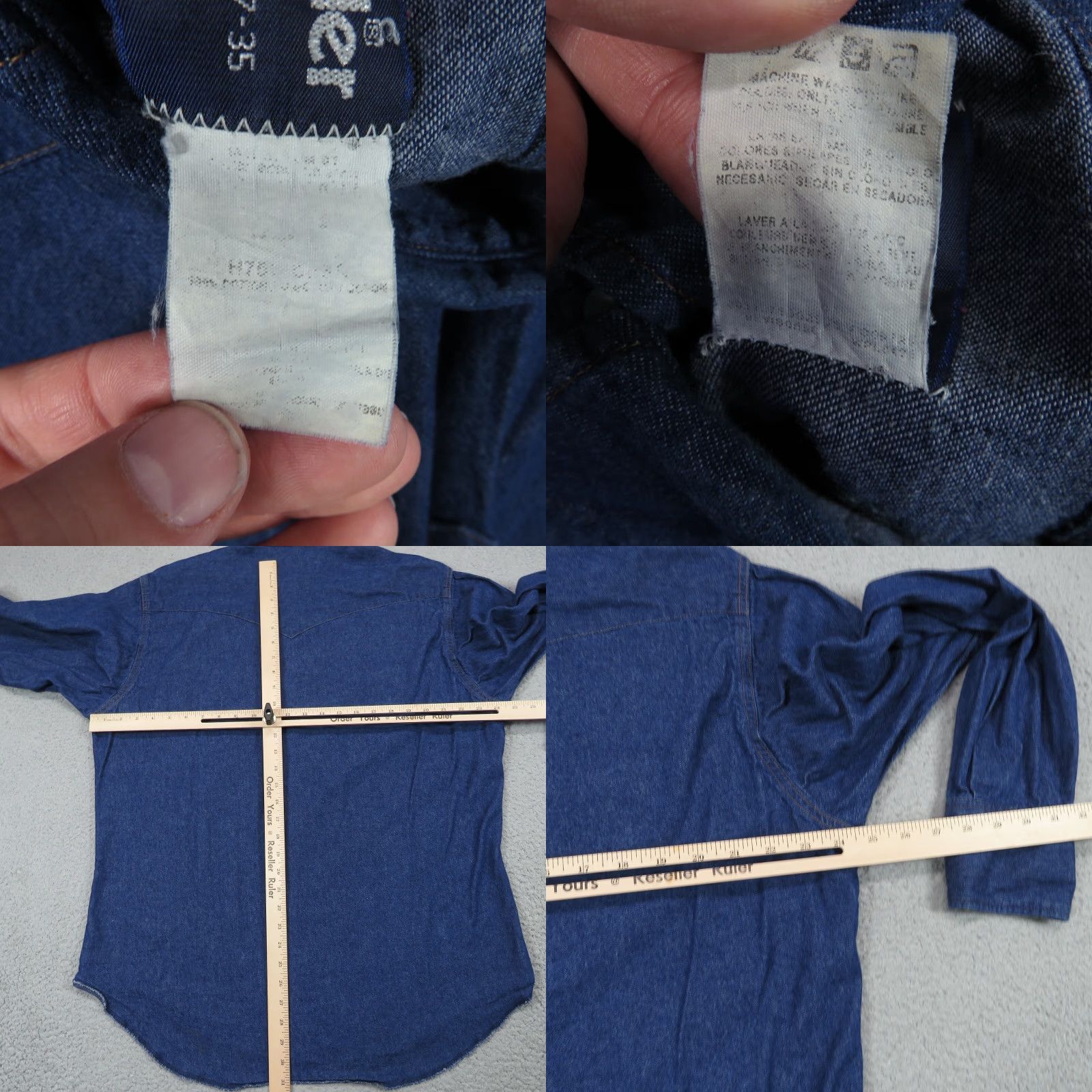 Ralph Lauren VINTAGE Wrangler Shirt Men 17 Blue Denim Western Pearl Snap X-Long Tails Raw Hem Shirt Men 17 Blue Denim Western Pearl Snap X-Long Tails Raw Hem Size US XL / EU 56 / 4 - 8 Thumbnail