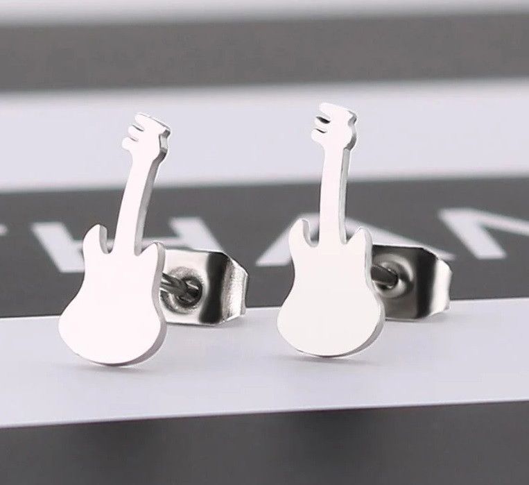 Jewelry Instrument Guitar Mini Stud Earrings Charm Earring Gift Size ONE SIZE - 1 Preview