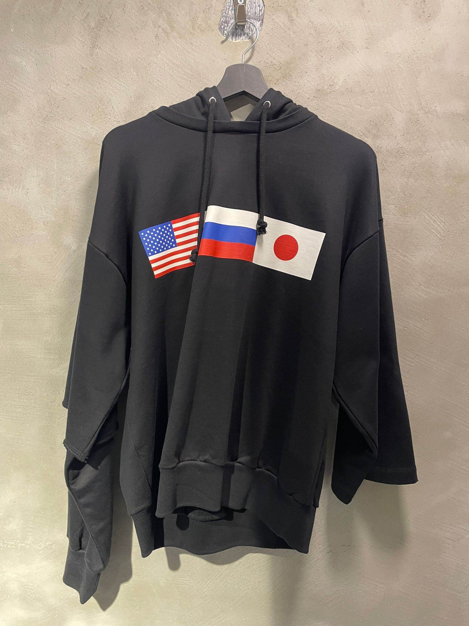 Gosha Rubchinskiy Flag Asymmetrical Hoodie Black