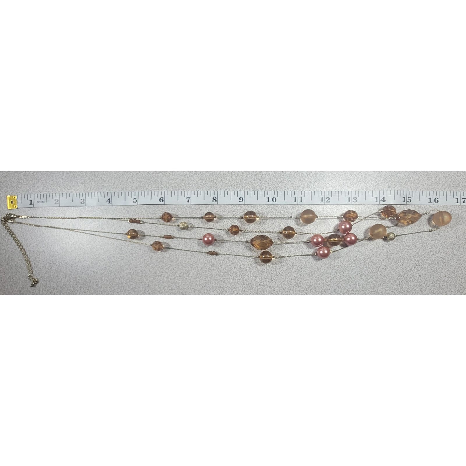 Other Double Strand Gold Amber Pink Iridescent Beads 16" Necklace Size ONE SIZE - 3 Thumbnail